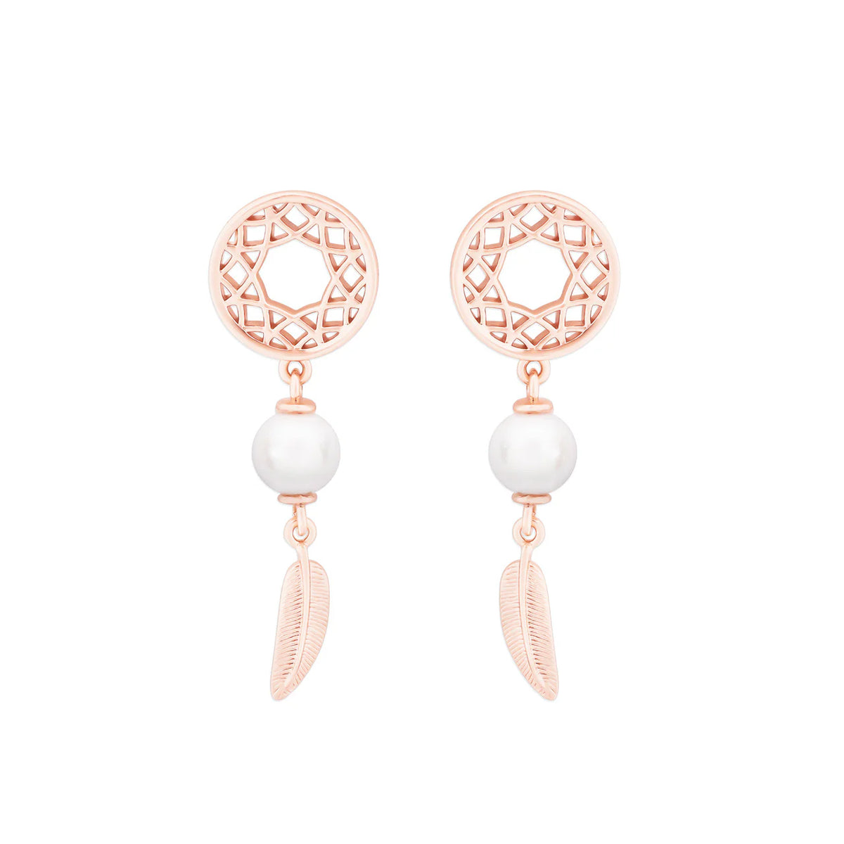 Tipperary Feather &amp; Pearl Boho drop Earrings