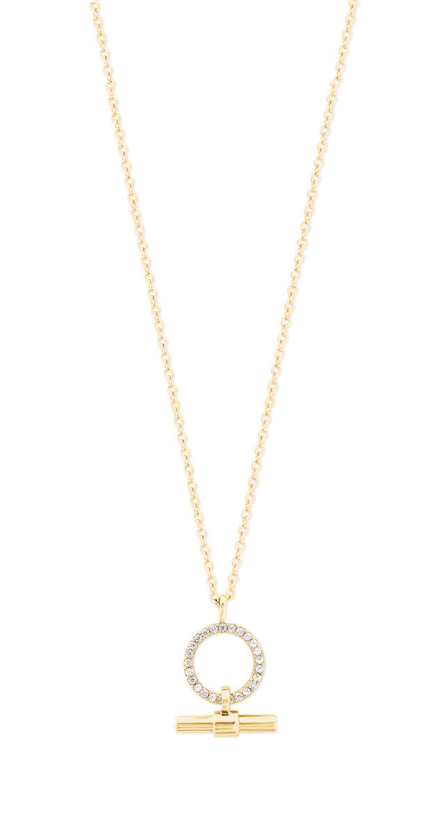 CZ SET CIRCLE &amp; BAR PENDANT GOLD FROM TIPPERARY
