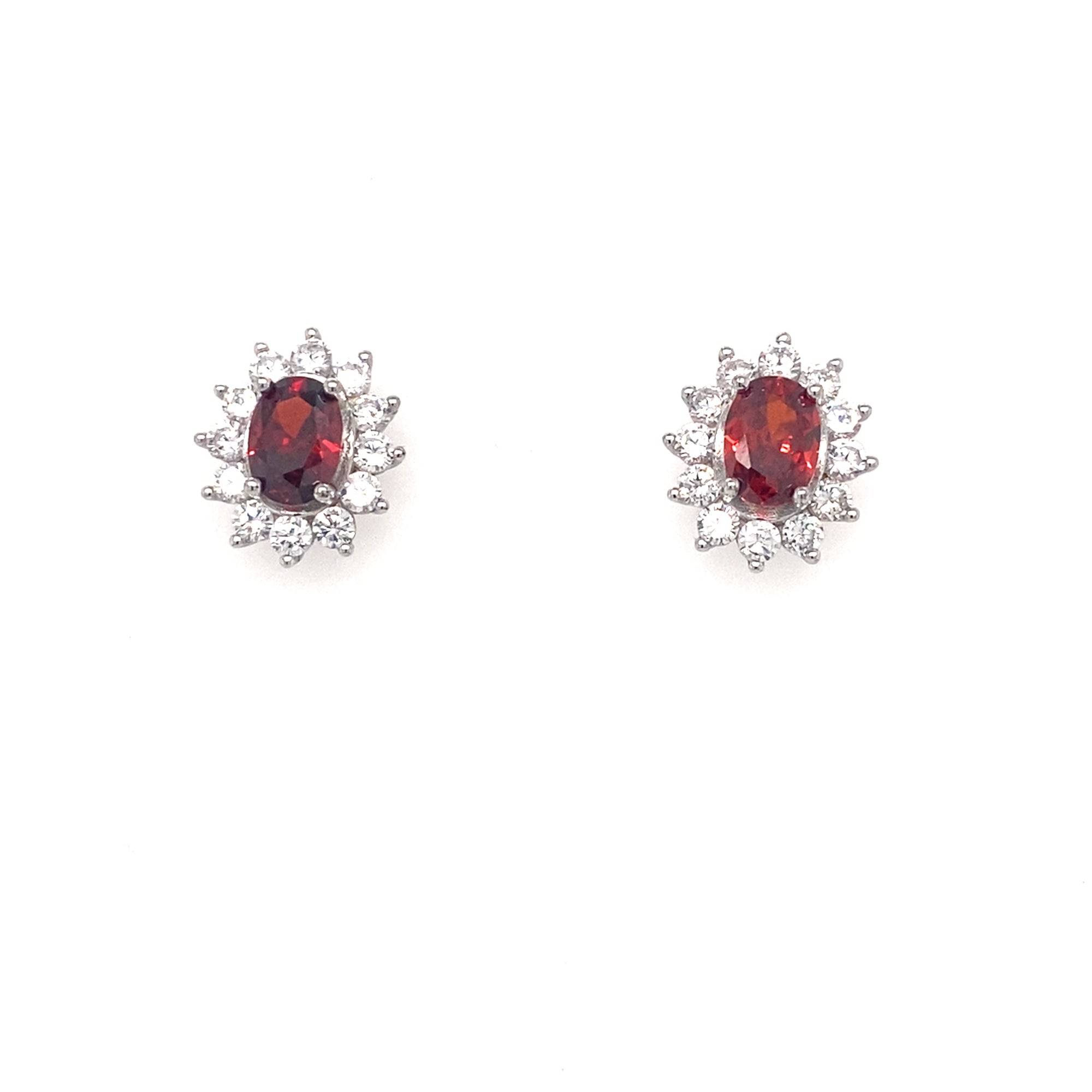 Sterling Silver Red Cluster Earrings
