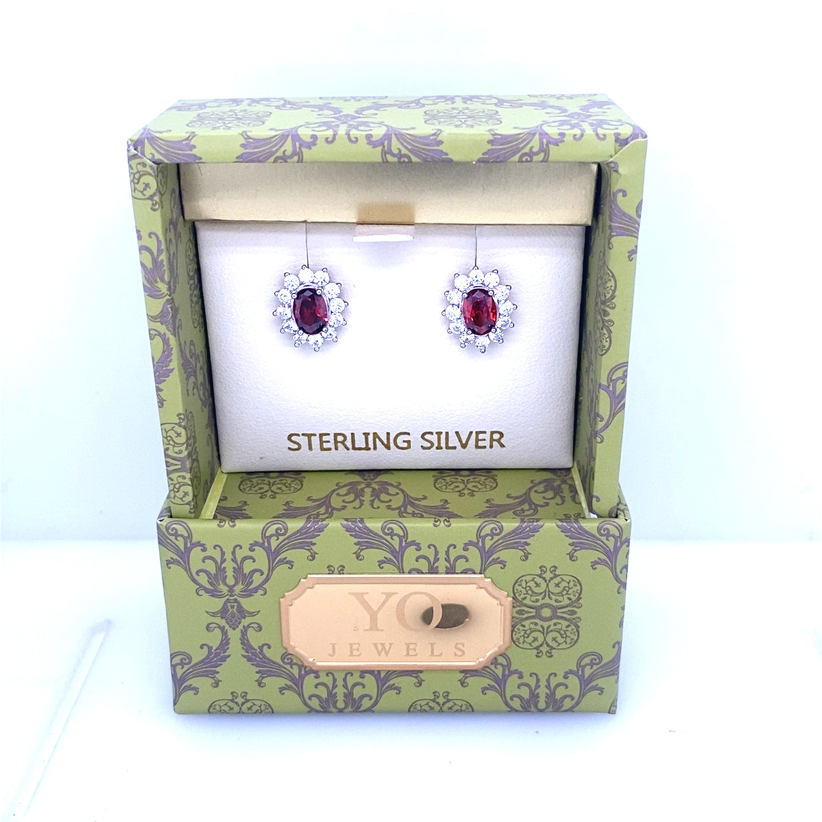 Sterling Silver Red Cluster Earrings