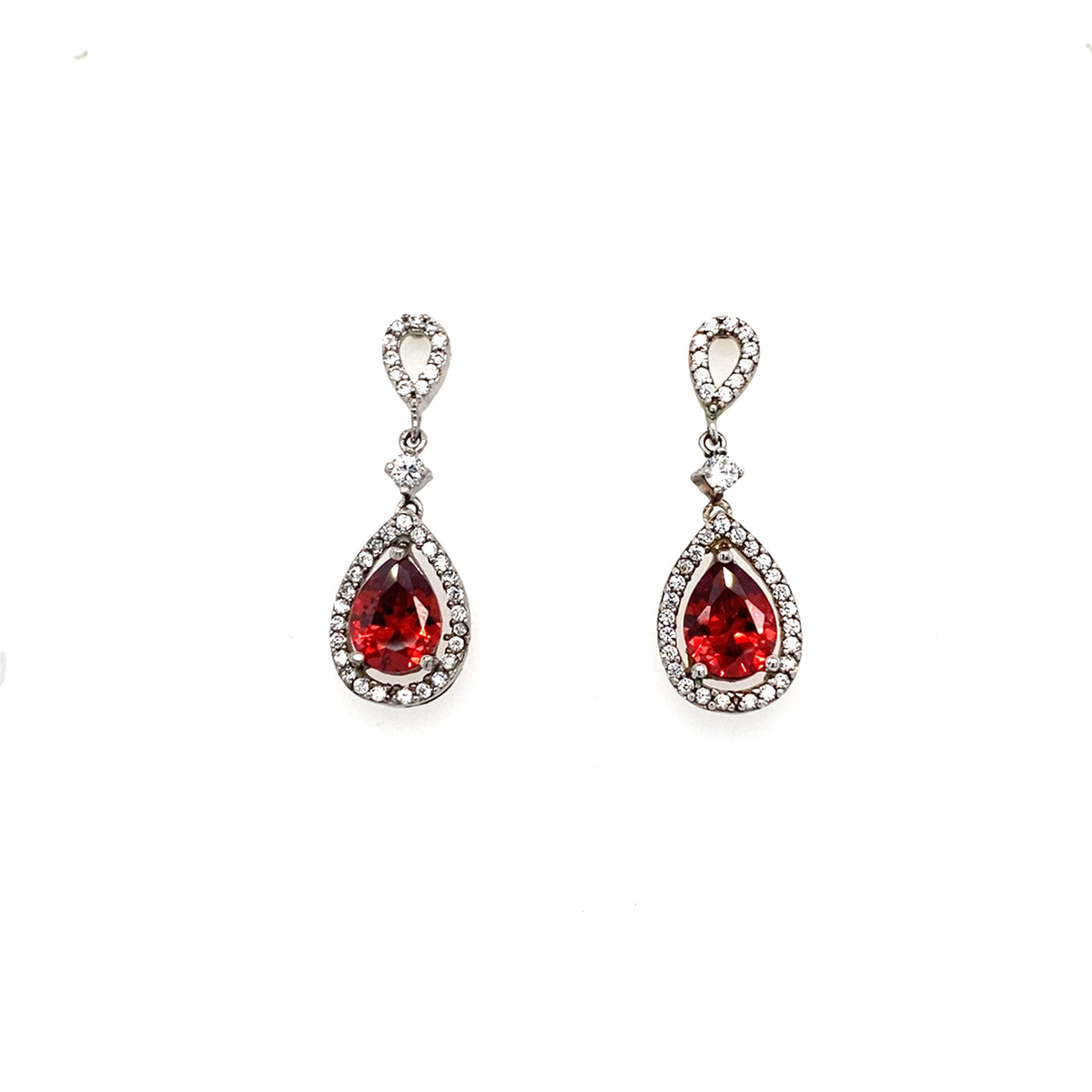 Sterling Silver Drop Red Stone Earrings