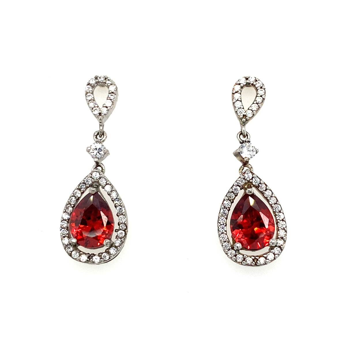 Sterling Silver Drop Red Stone Earrings