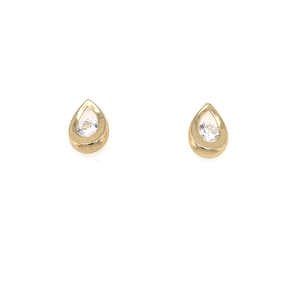 9kt Gold Pear Shaped Earrings with Clear Stone