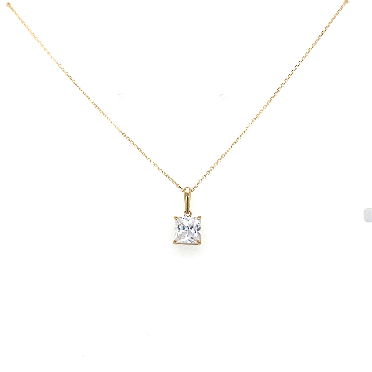 9kt Gold Square Clear Stone Pendant