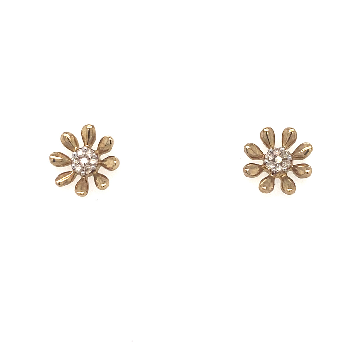 9kt Gold Flower Earrings with Real Diamonds