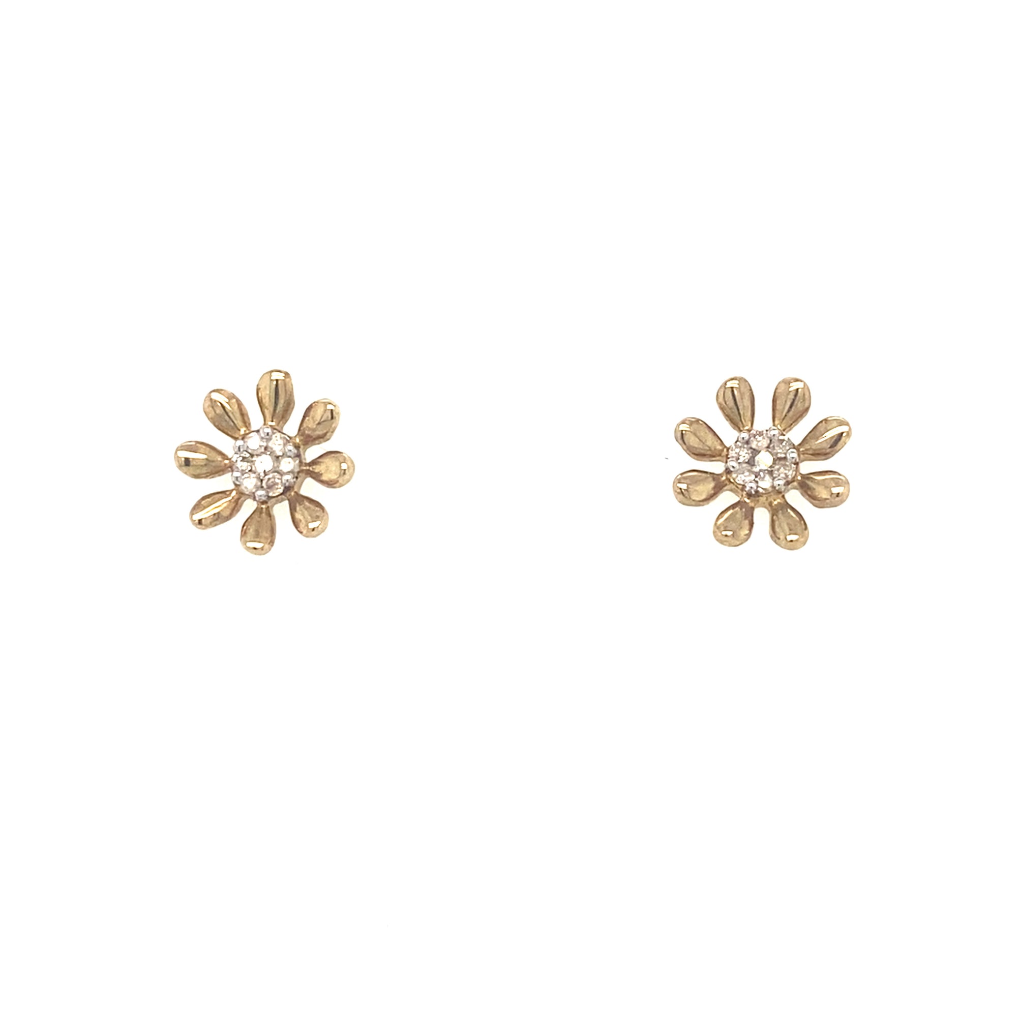 9kt Gold Flower Earrings with Real Diamonds