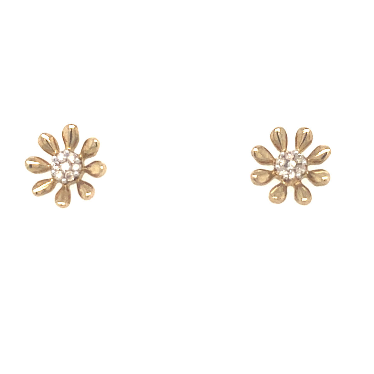 9kt Gold Flower Earrings with Real Diamonds