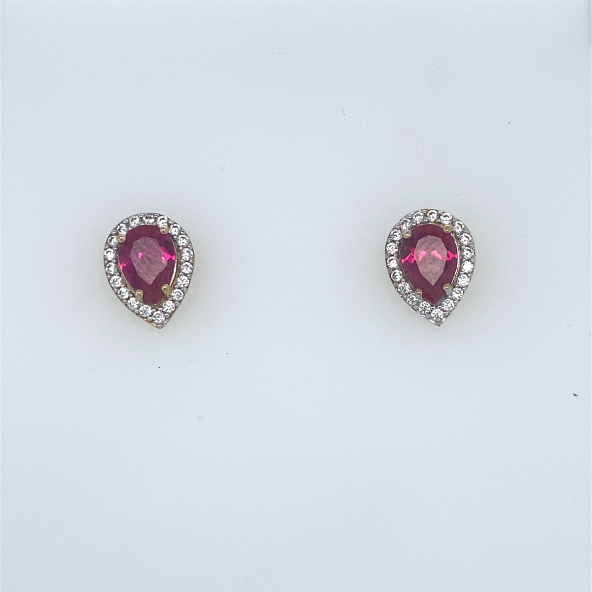 9kt Gold Pear Shaped Ruby Coloured Earrings