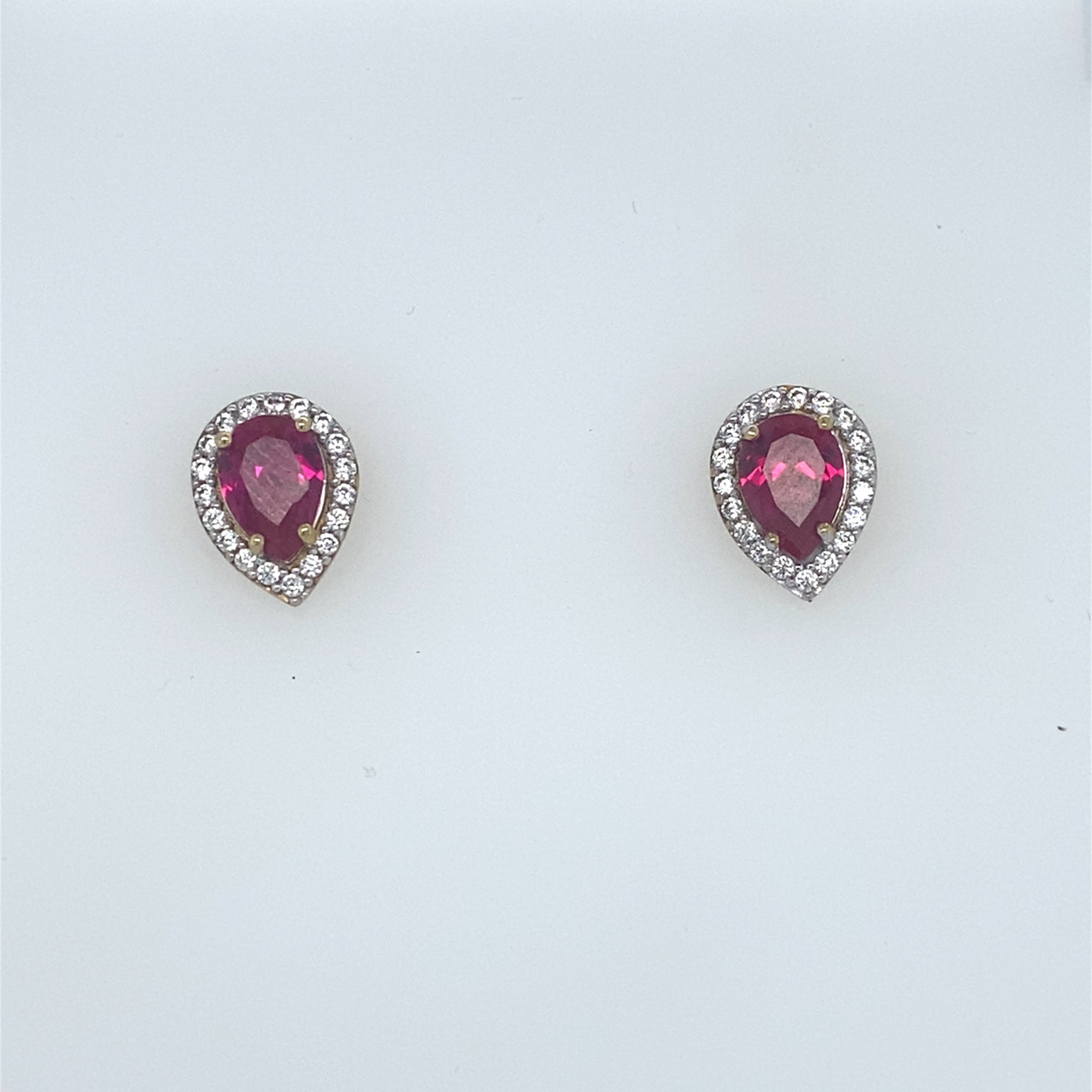 9kt Gold Pear Shaped Ruby Coloured Earrings