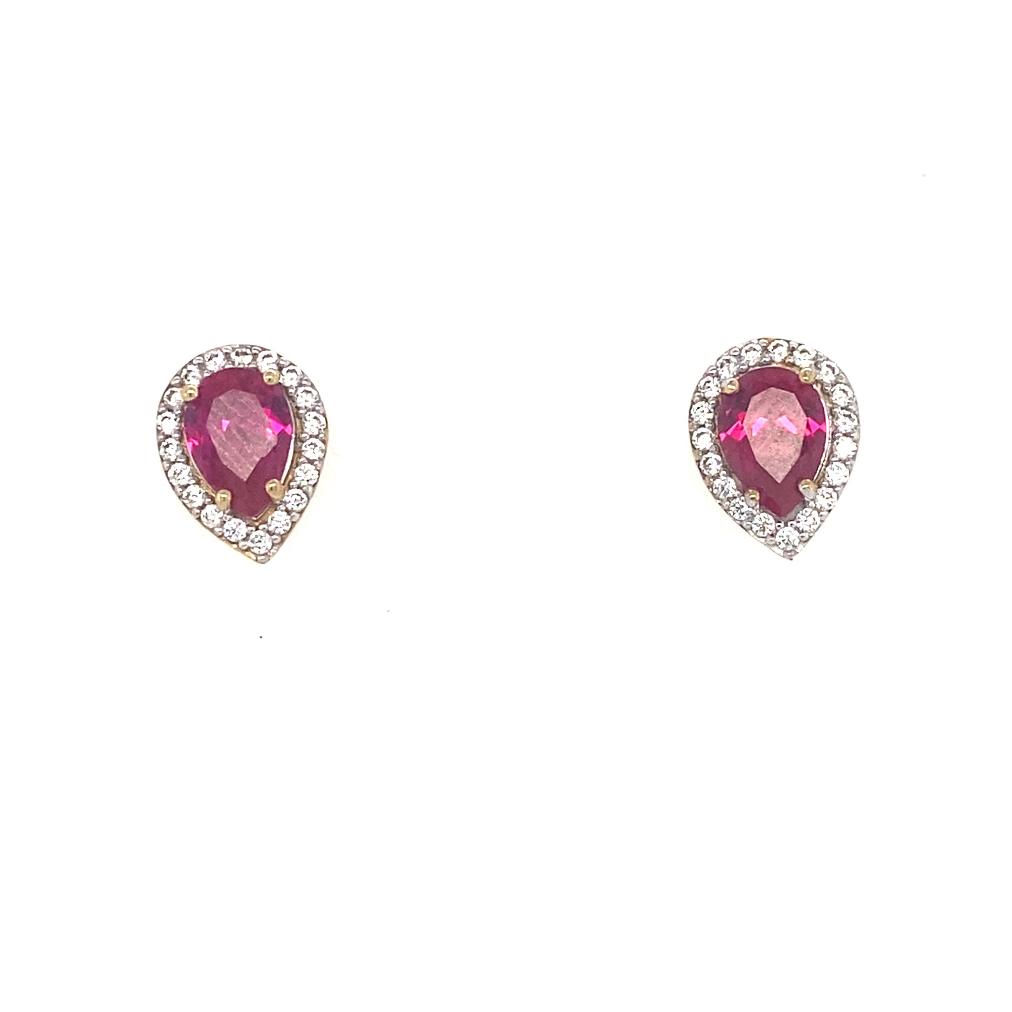 9kt Gold Pear Shaped Ruby Coloured Earrings