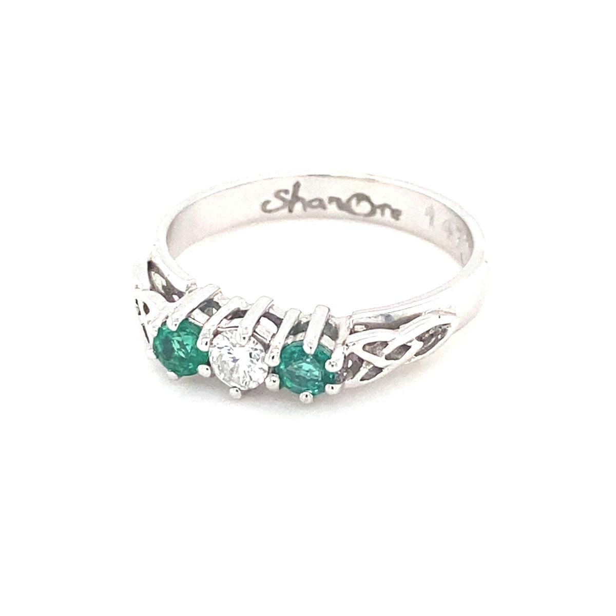 14kt White Gold Emerald &amp; Diamond Ring