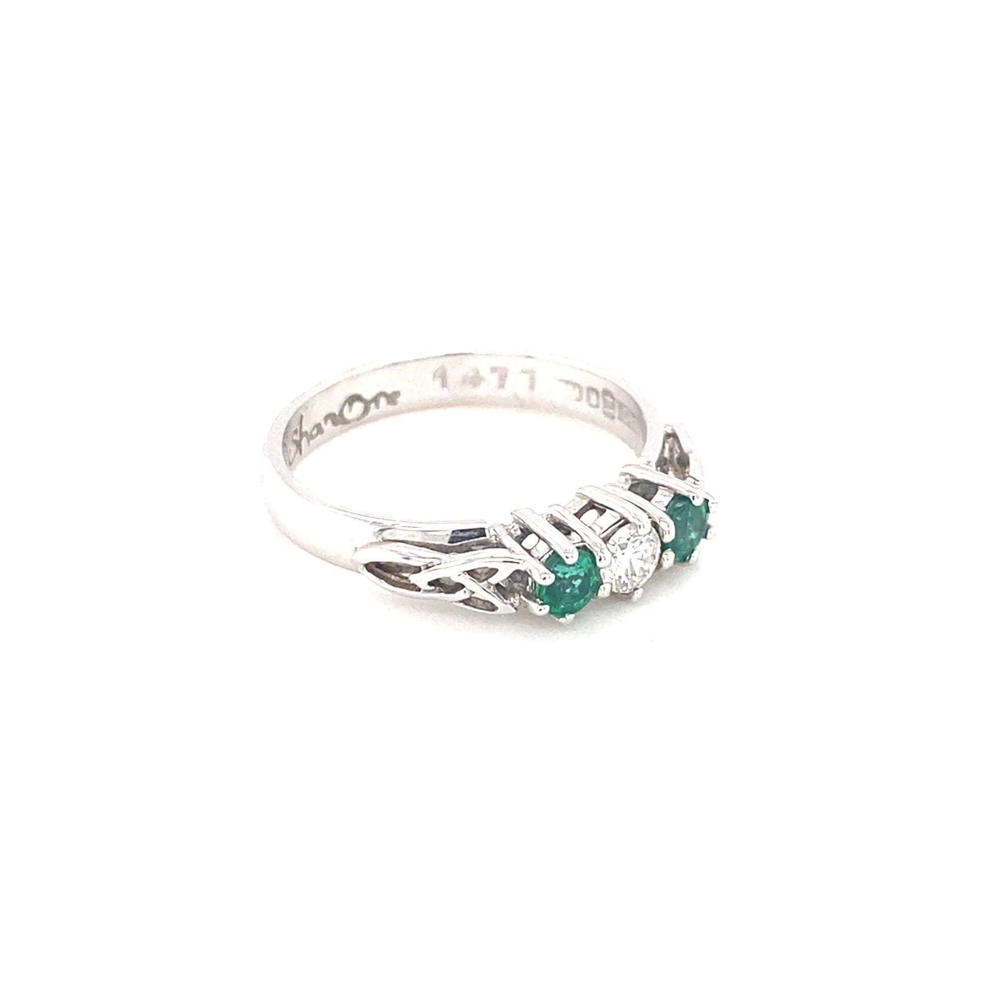 14kt White Gold Emerald &amp; Diamond Ring