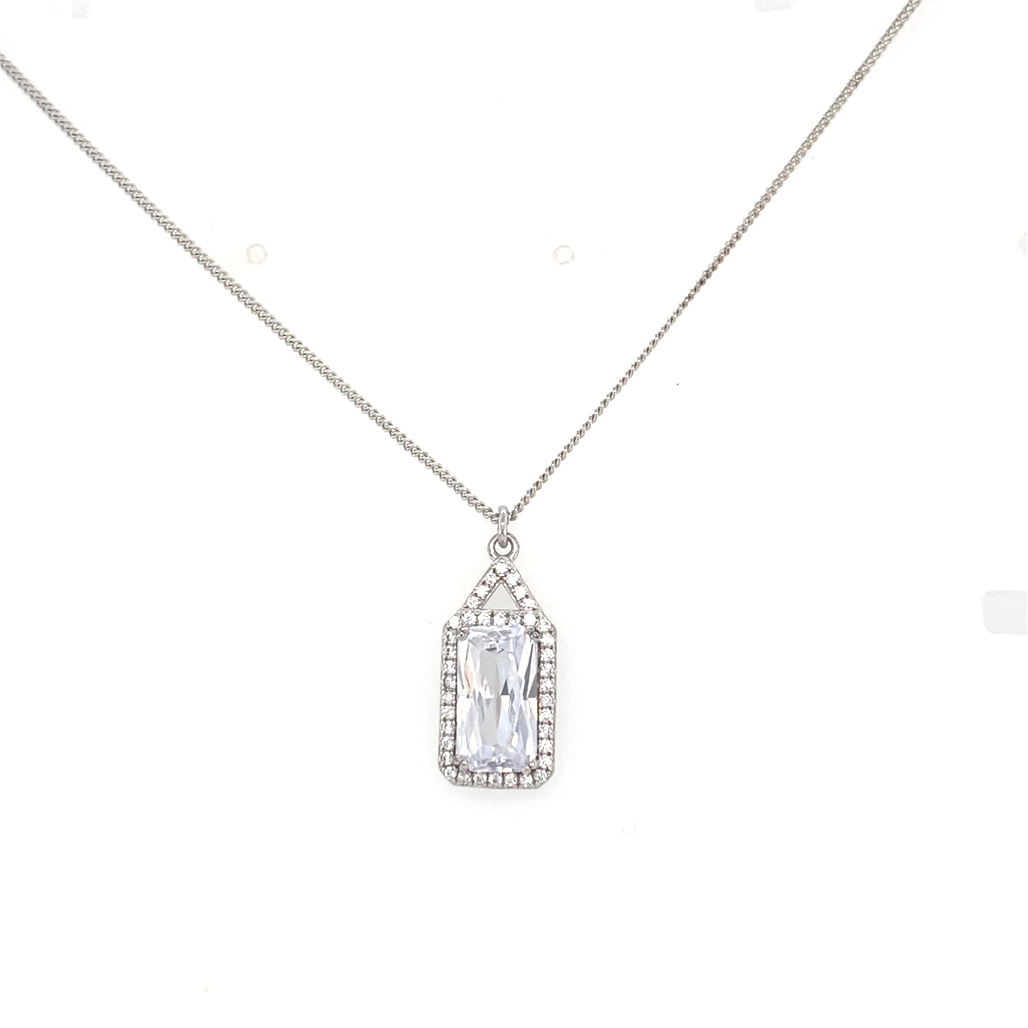 Sterling Silver Rectangular Clear Stone Pendant