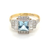 18kt Antique Gold Ring with Aquamarine &amp; Diamonds