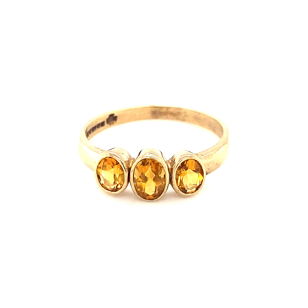 9kt Gold Three Stone Amber Coloured Ring