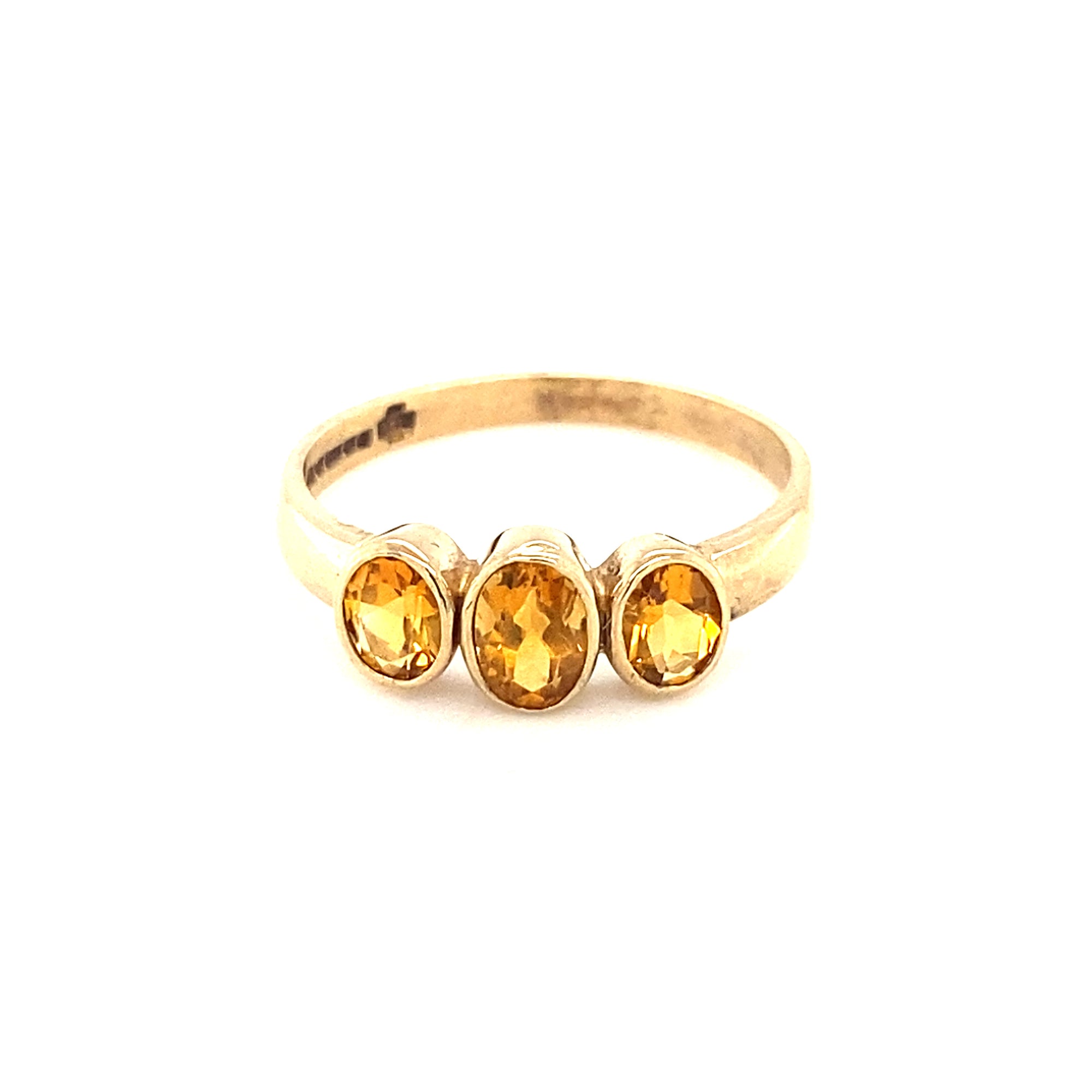 9kt Gold Three Stone Amber Coloured Ring