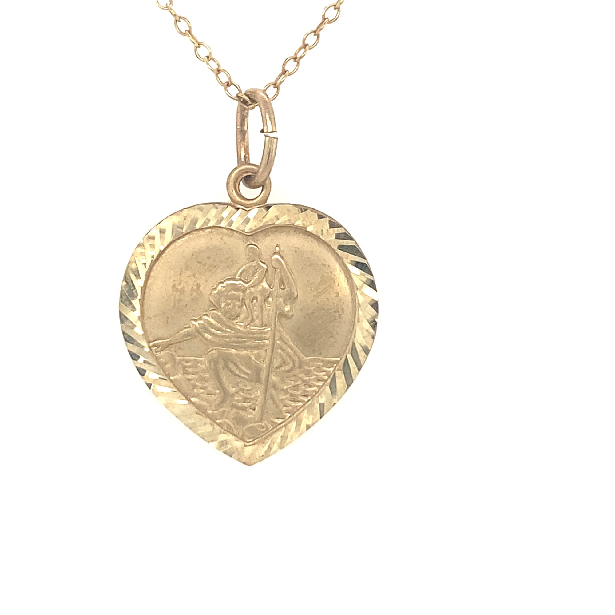 9kt Gold Heart Shaped St. Christopher Pendant
