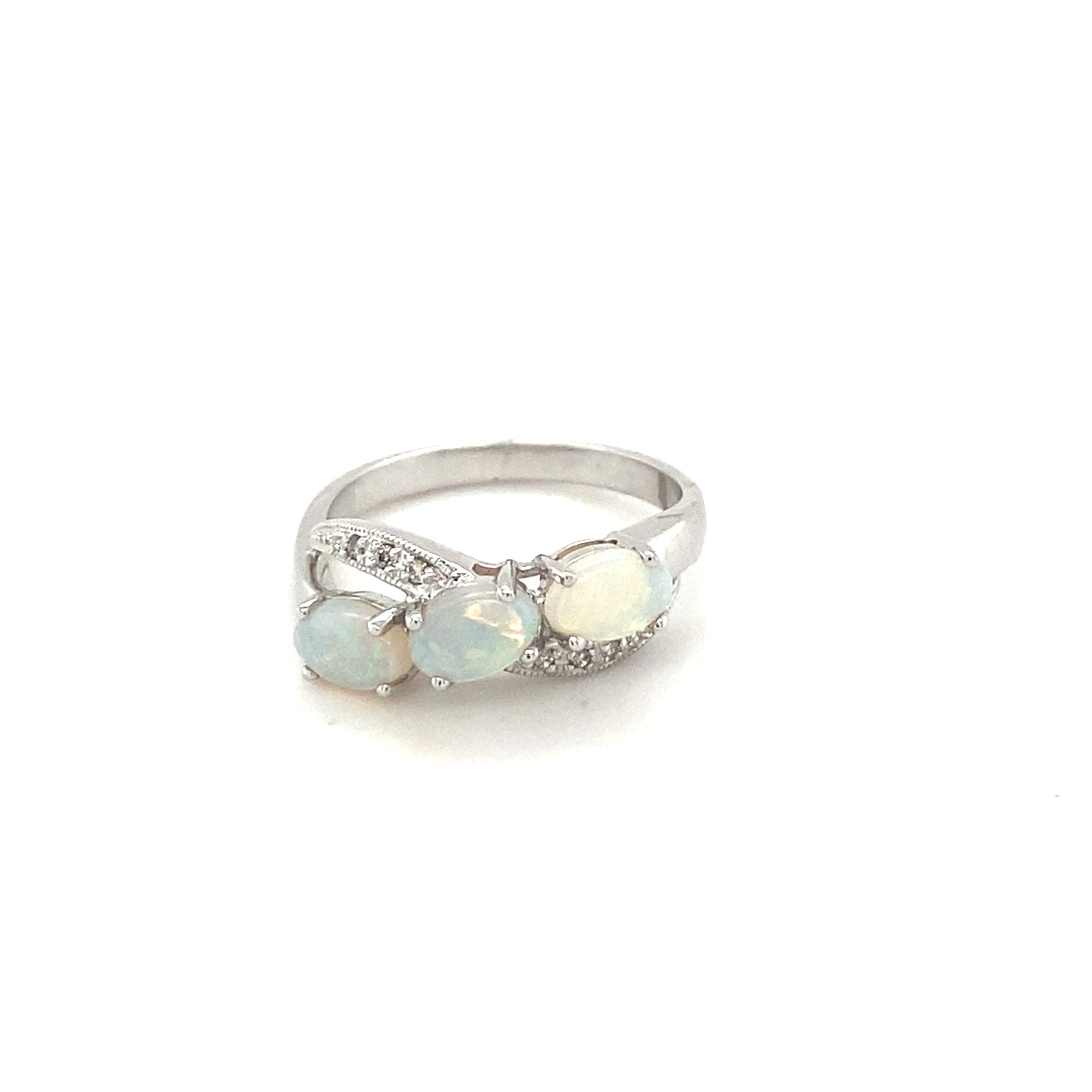 14kt White Gold Opal &amp; Diamond Ring