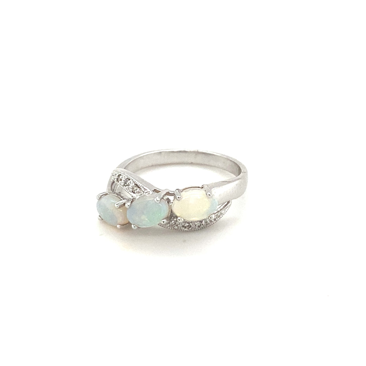 14kt White Gold Opal &amp; Diamond Ring