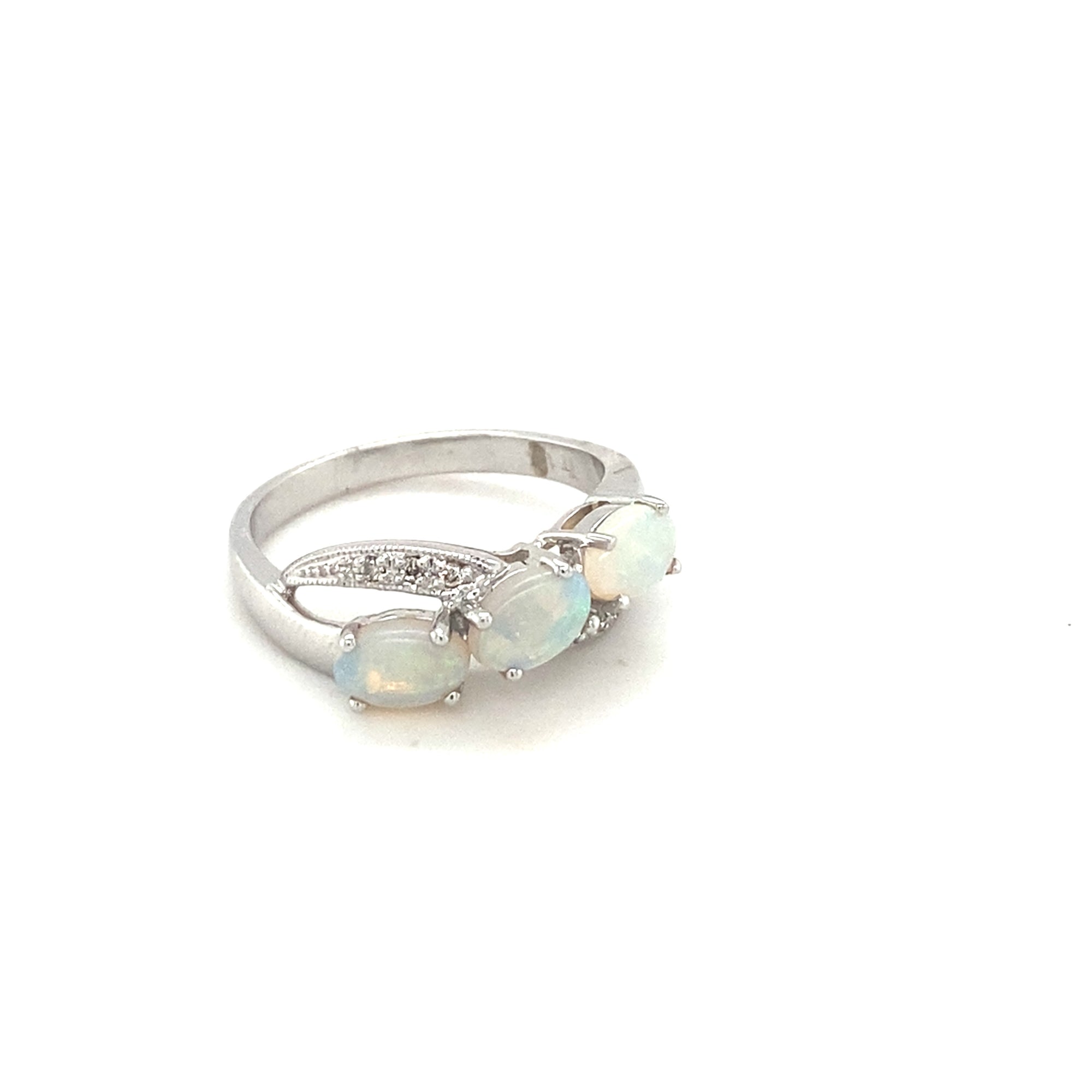 14kt White Gold Opal &amp; Diamond Ring