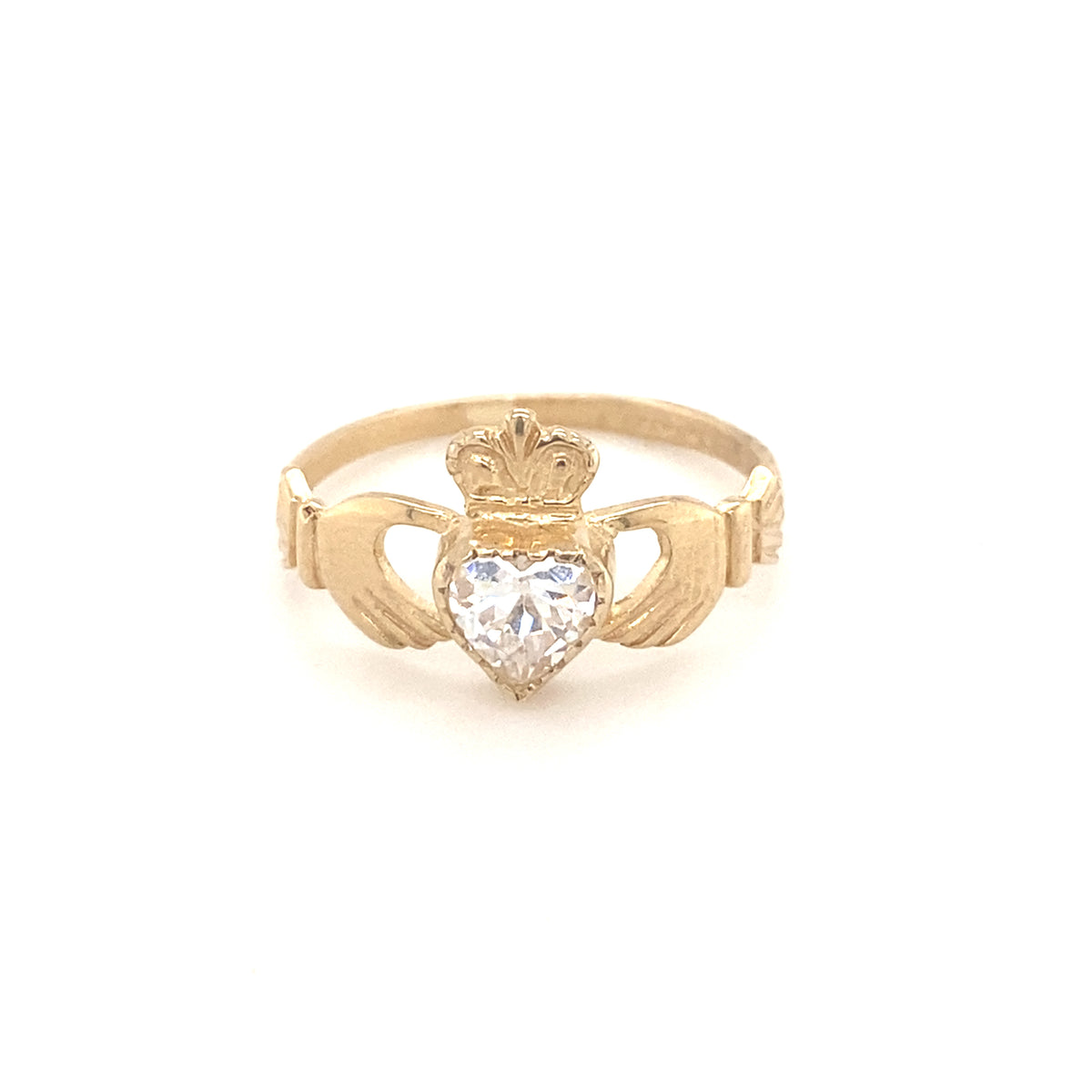 9kt Gold Claddagh Ring with Clear Stone