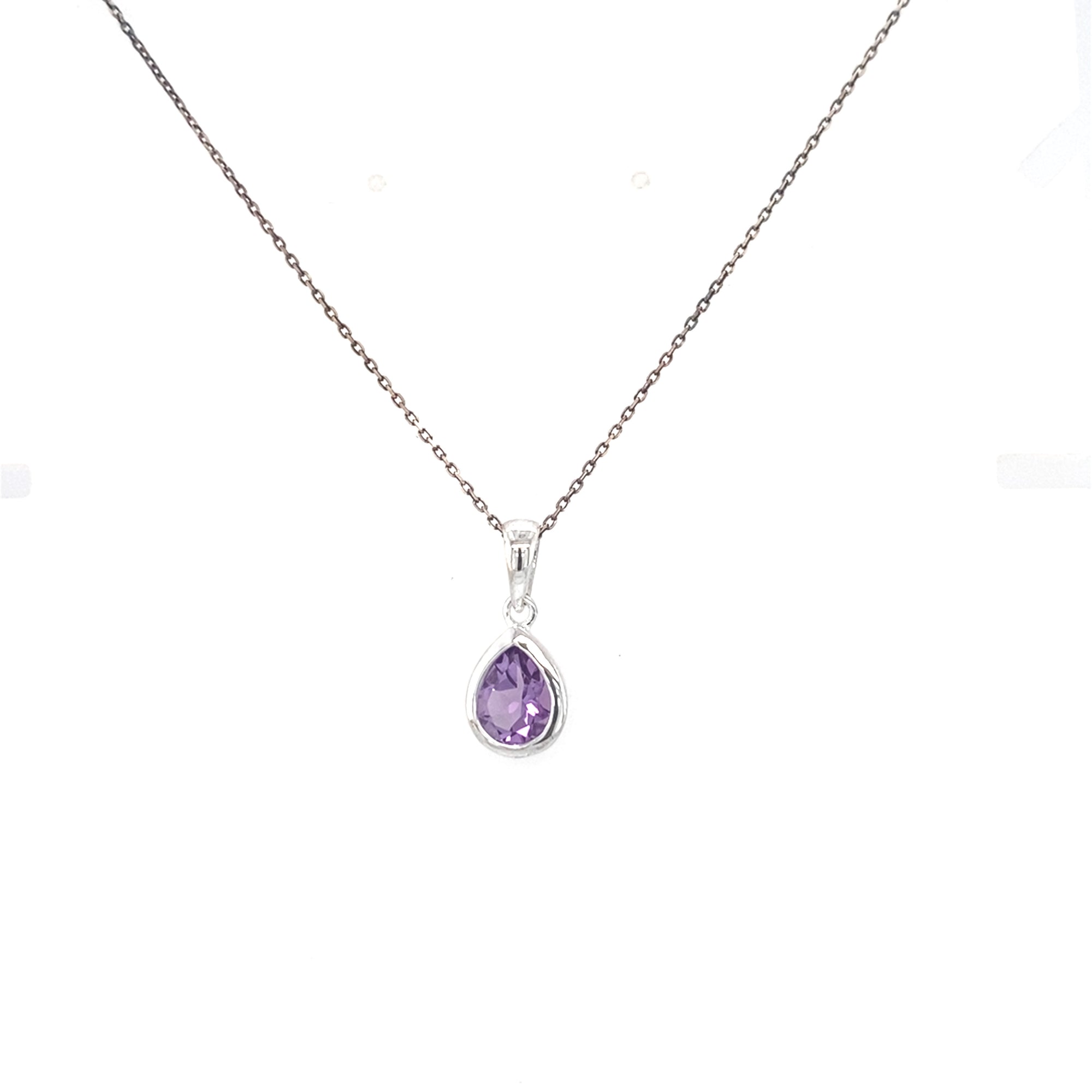 Sterling Silver Pear Shaped Amethyst Colour Pendant