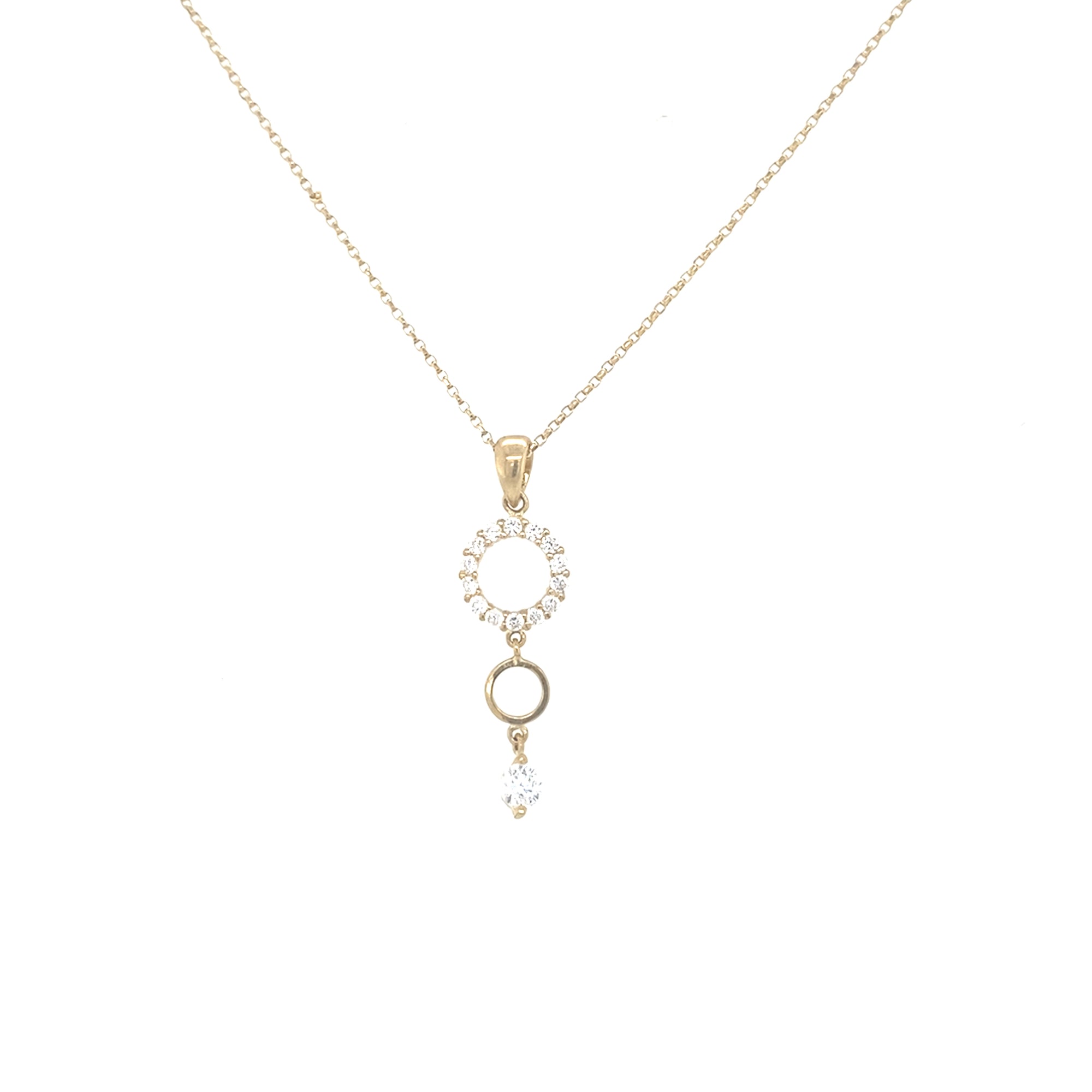9kt Gold Drop Pendant with Clear Stone