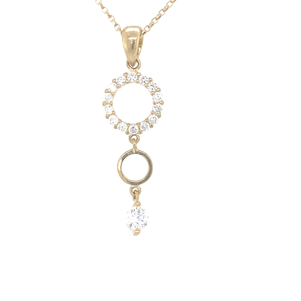 9kt Gold Drop Pendant with Clear Stone