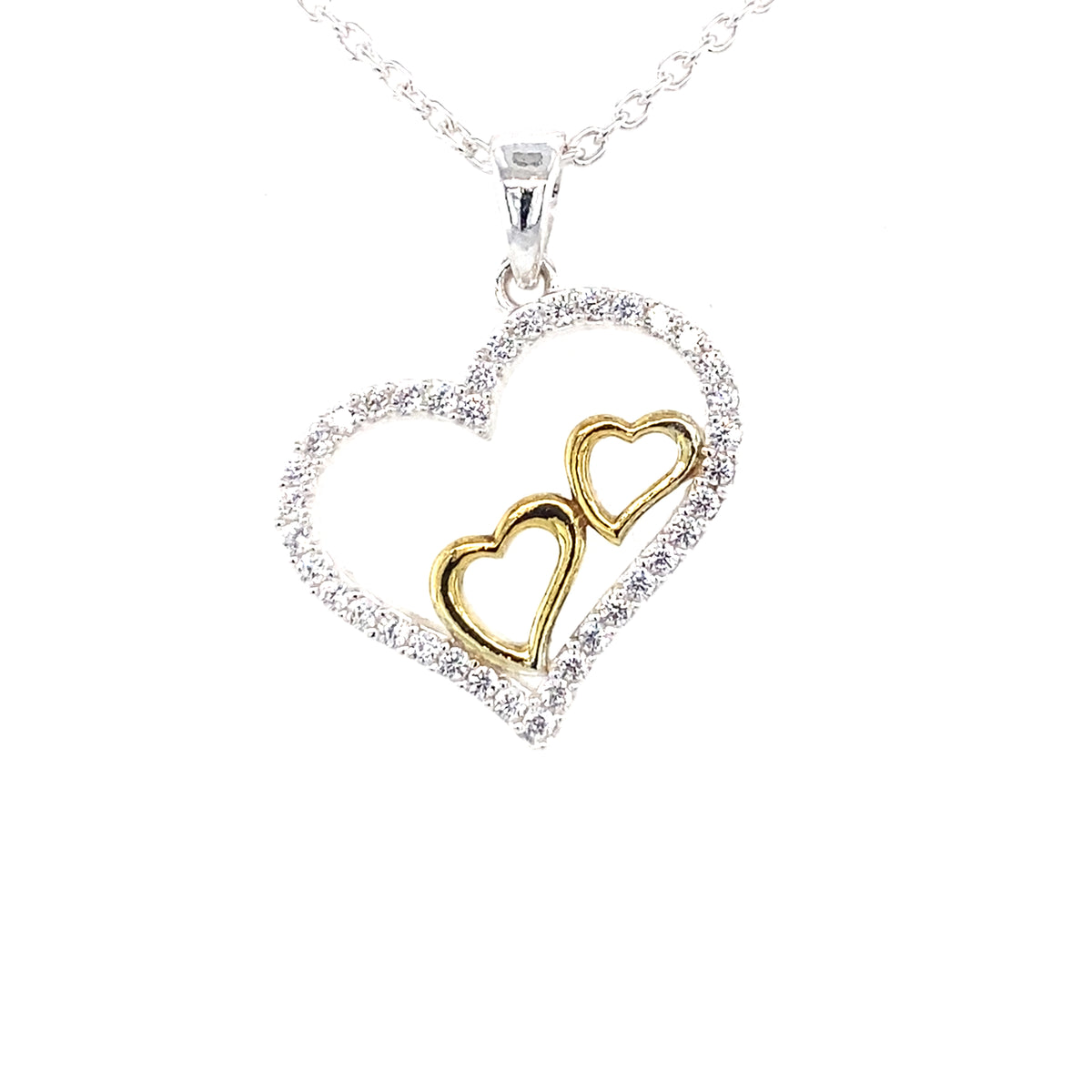 Sterling Silver Stone set Heart Pendant with Two Small Hearts