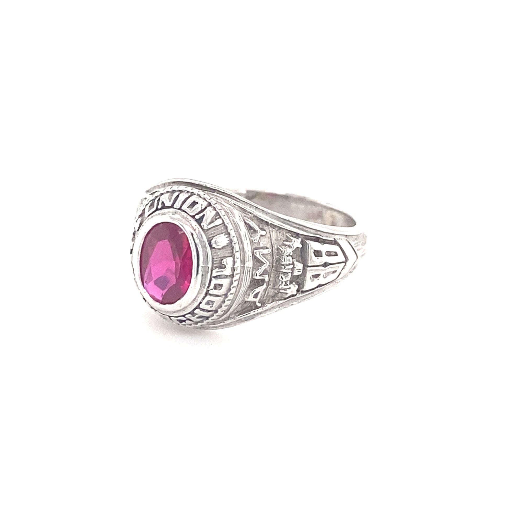 Sterling Silver Mini College Ring with Ruby Coloured Stone