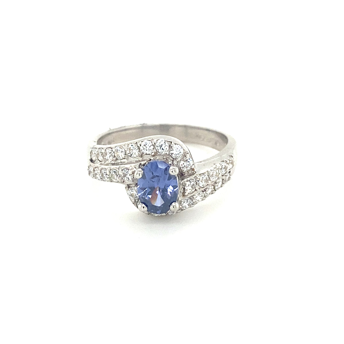 Sterling Silver Twist Effect Ring with Blue Stone