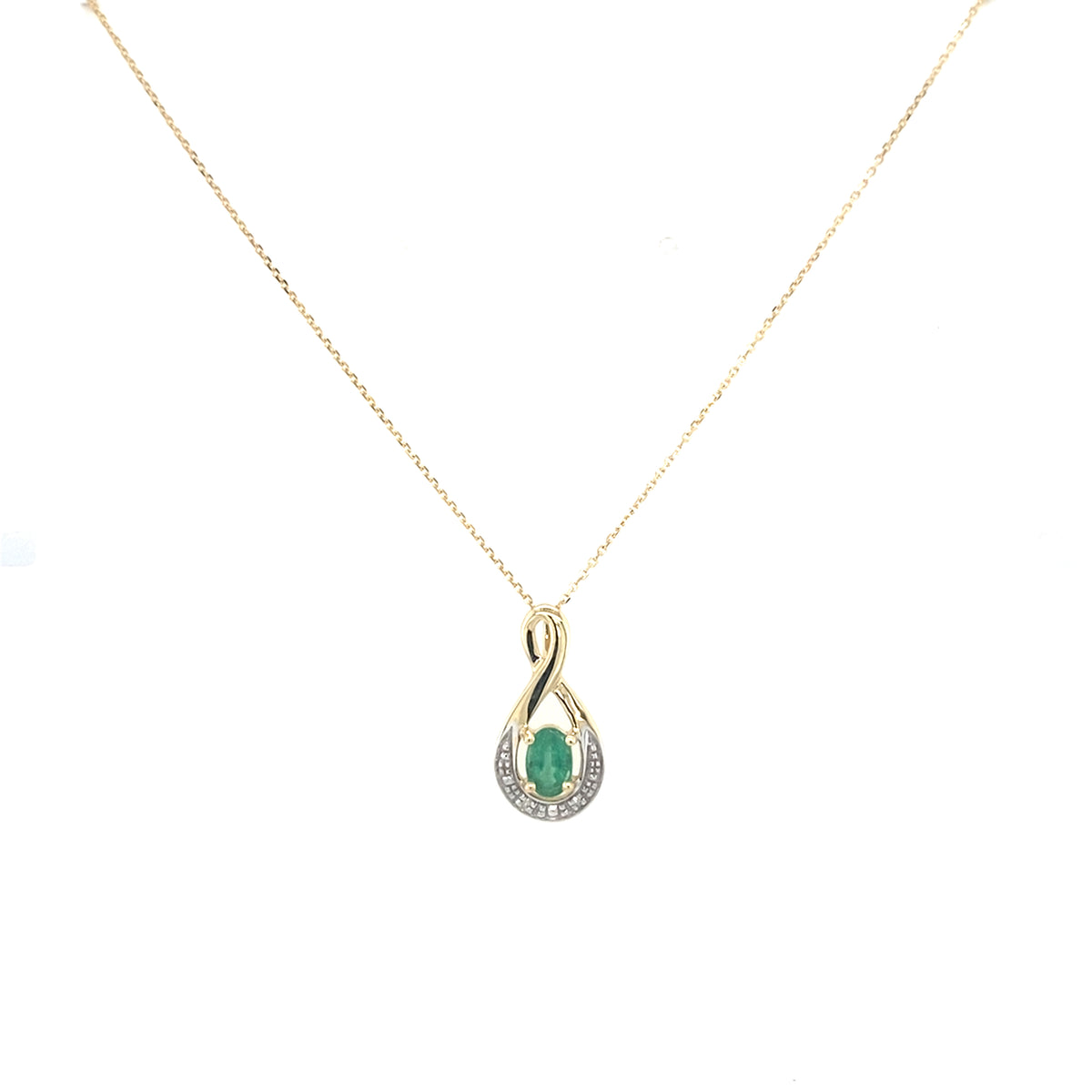 9kt Gold Emerald &amp; Diamond Pendant