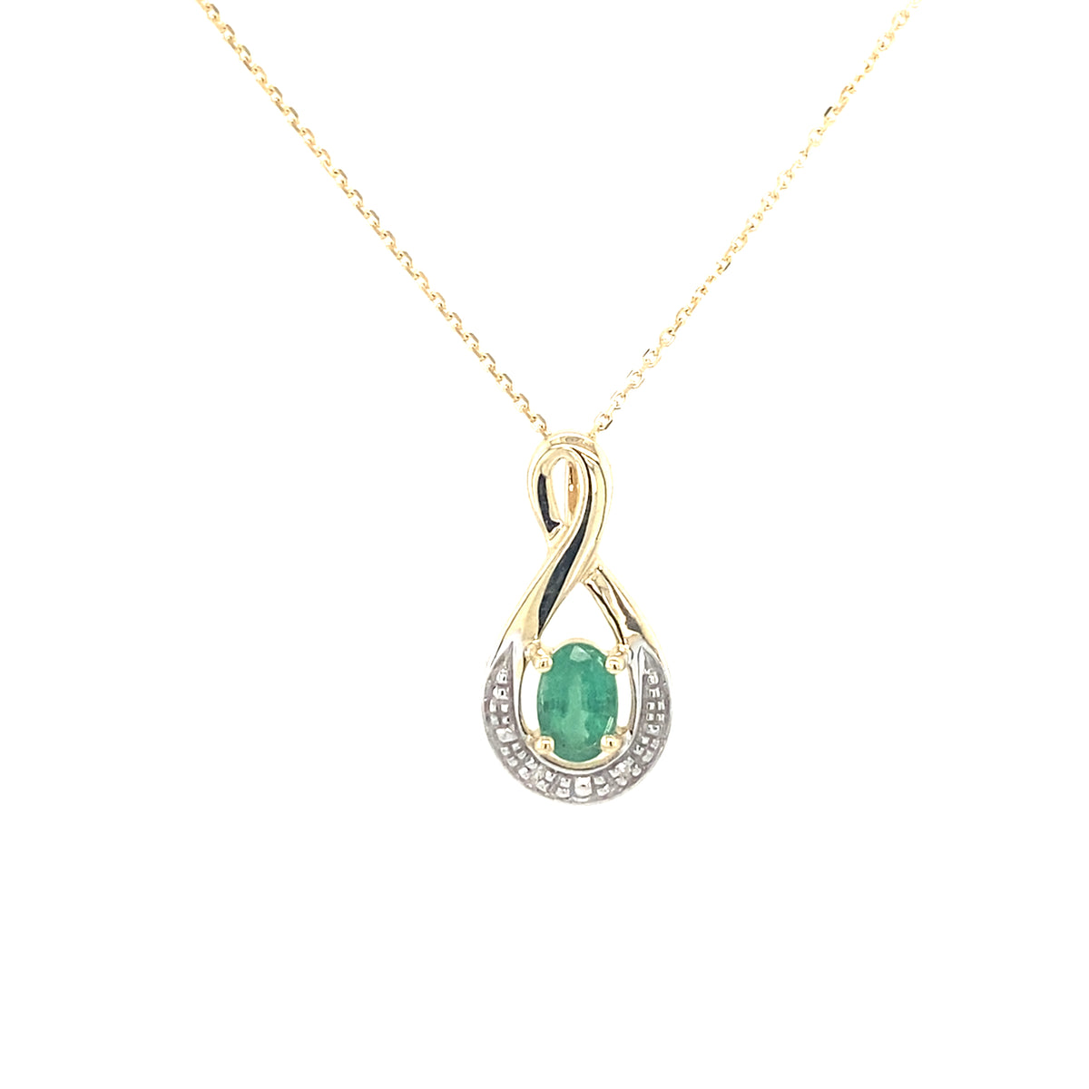 9kt Gold Emerald &amp; Diamond Pendant