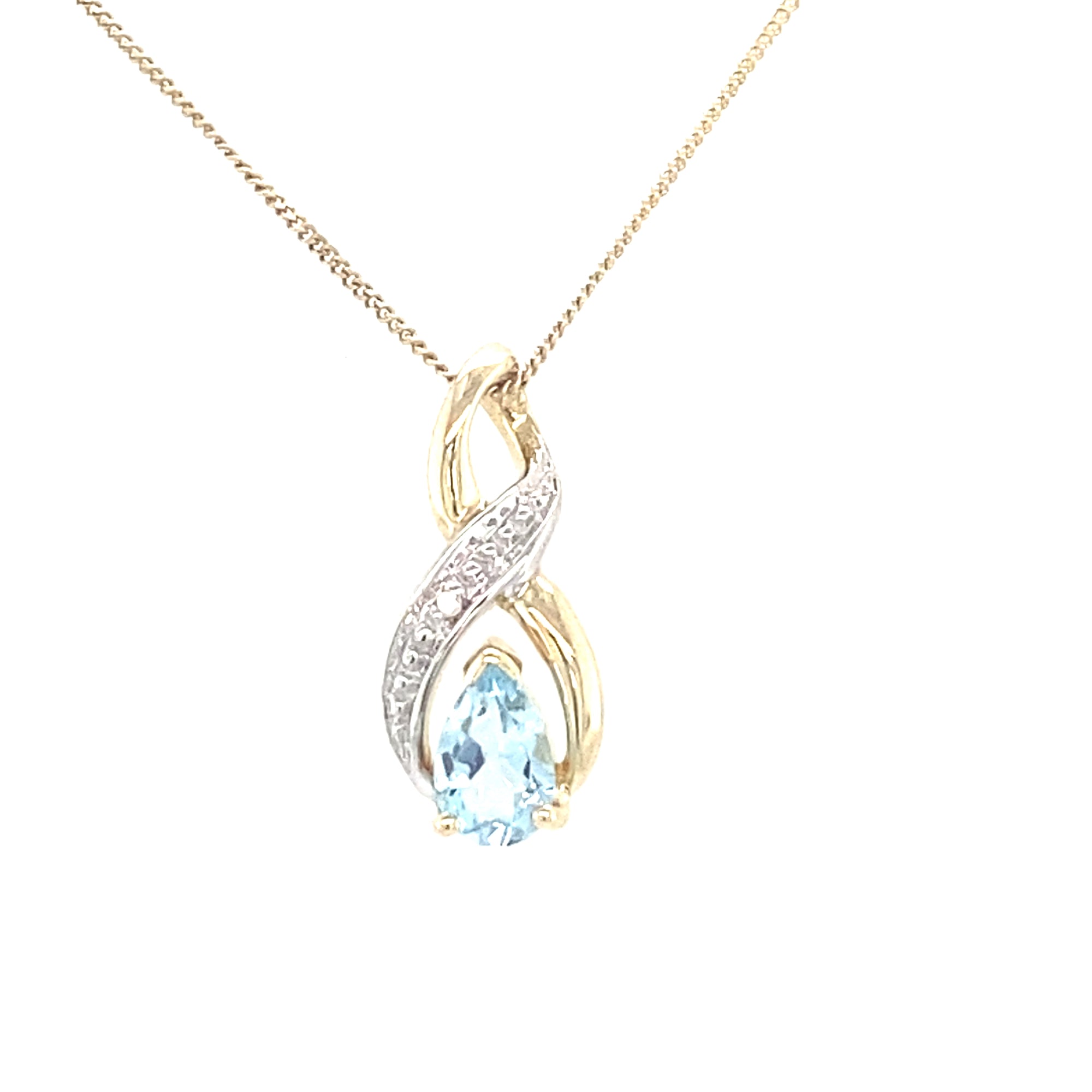 9kt Gold Aqua &amp; Diamond Pendant