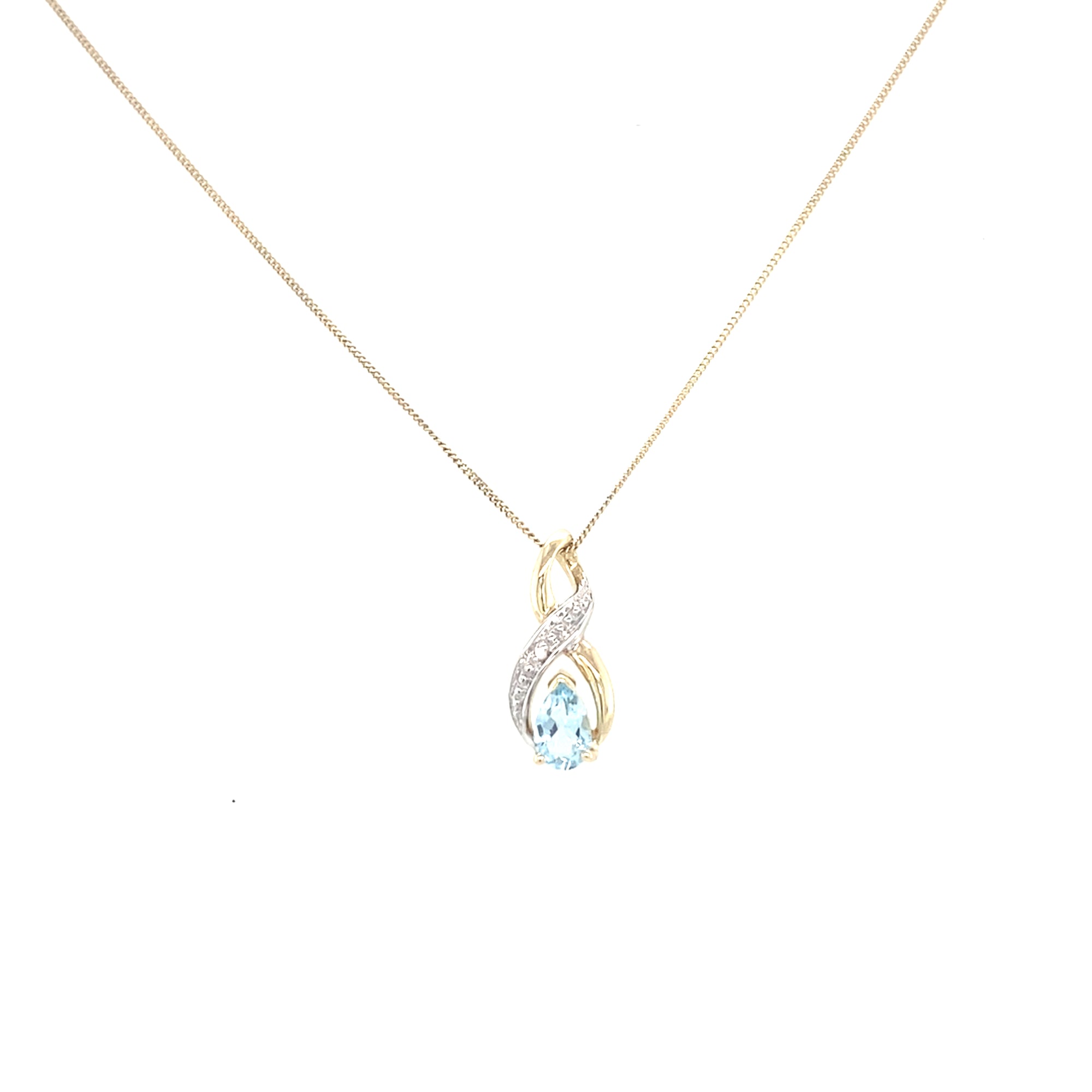 9kt Gold Aqua &amp; Diamond Pendant