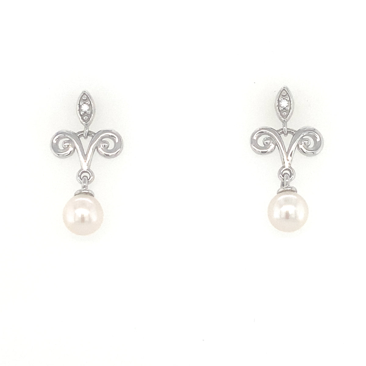 White Gold Pearl Drop Earrings