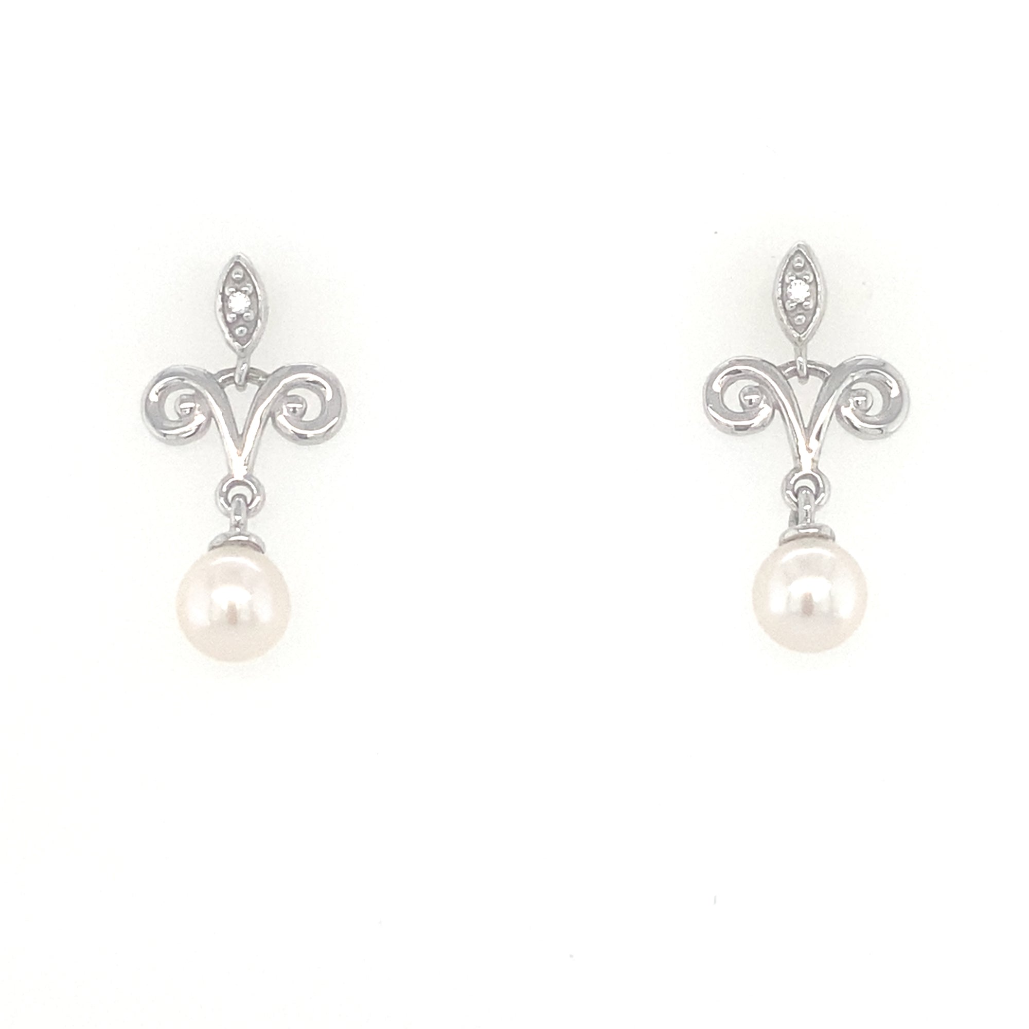 White Gold Pearl Drop Earrings