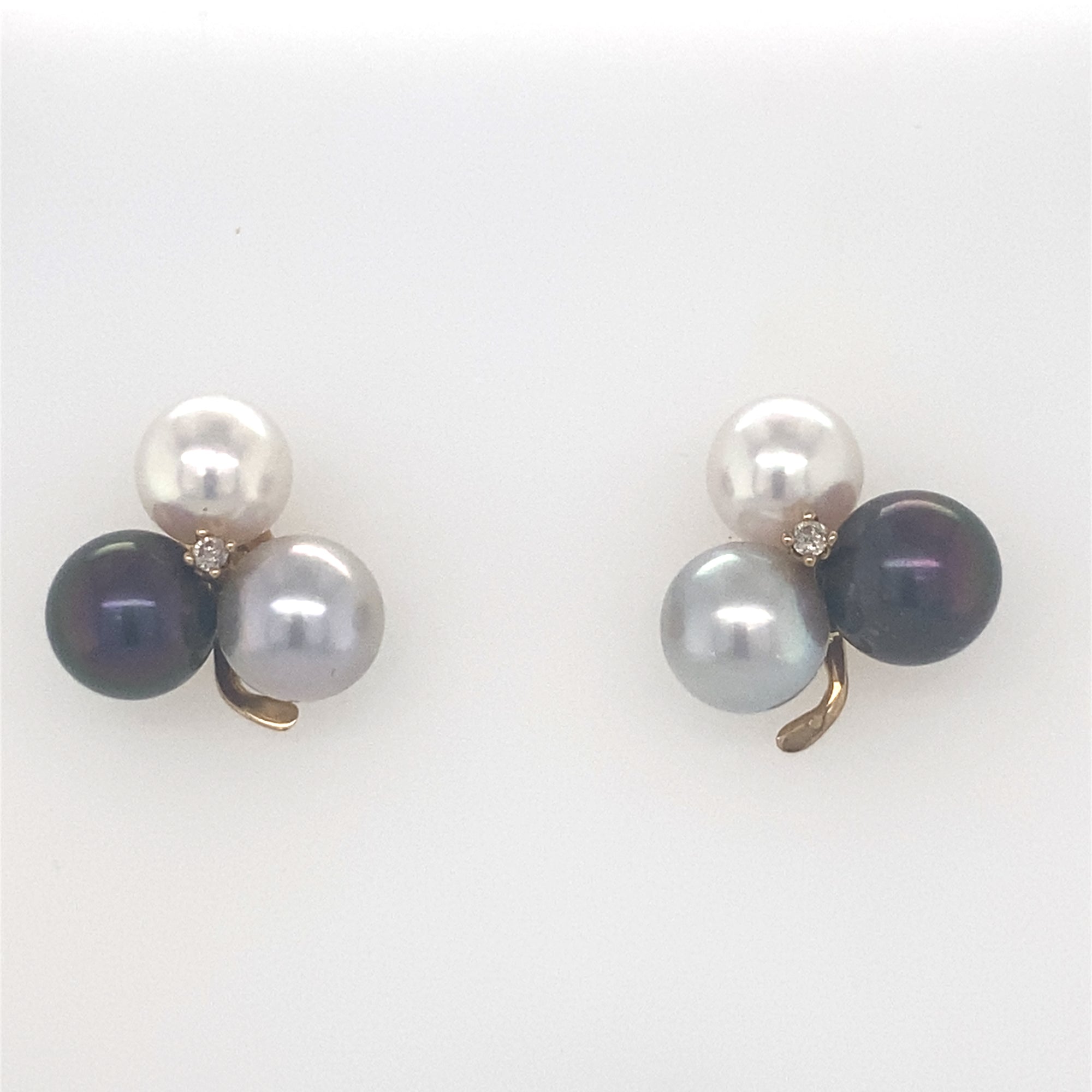 9kt Gold Trilogy of Pearls with Diamonds