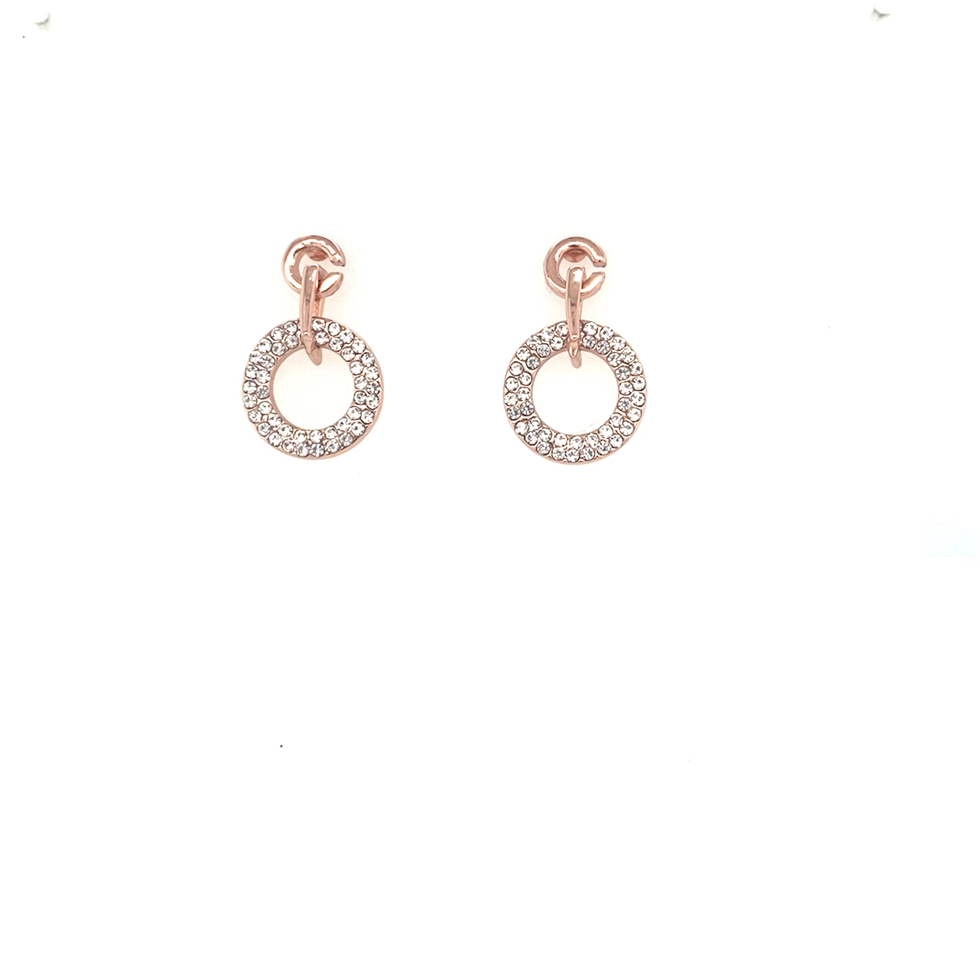 Rose Gold Colour Stone Set Circle Earrings