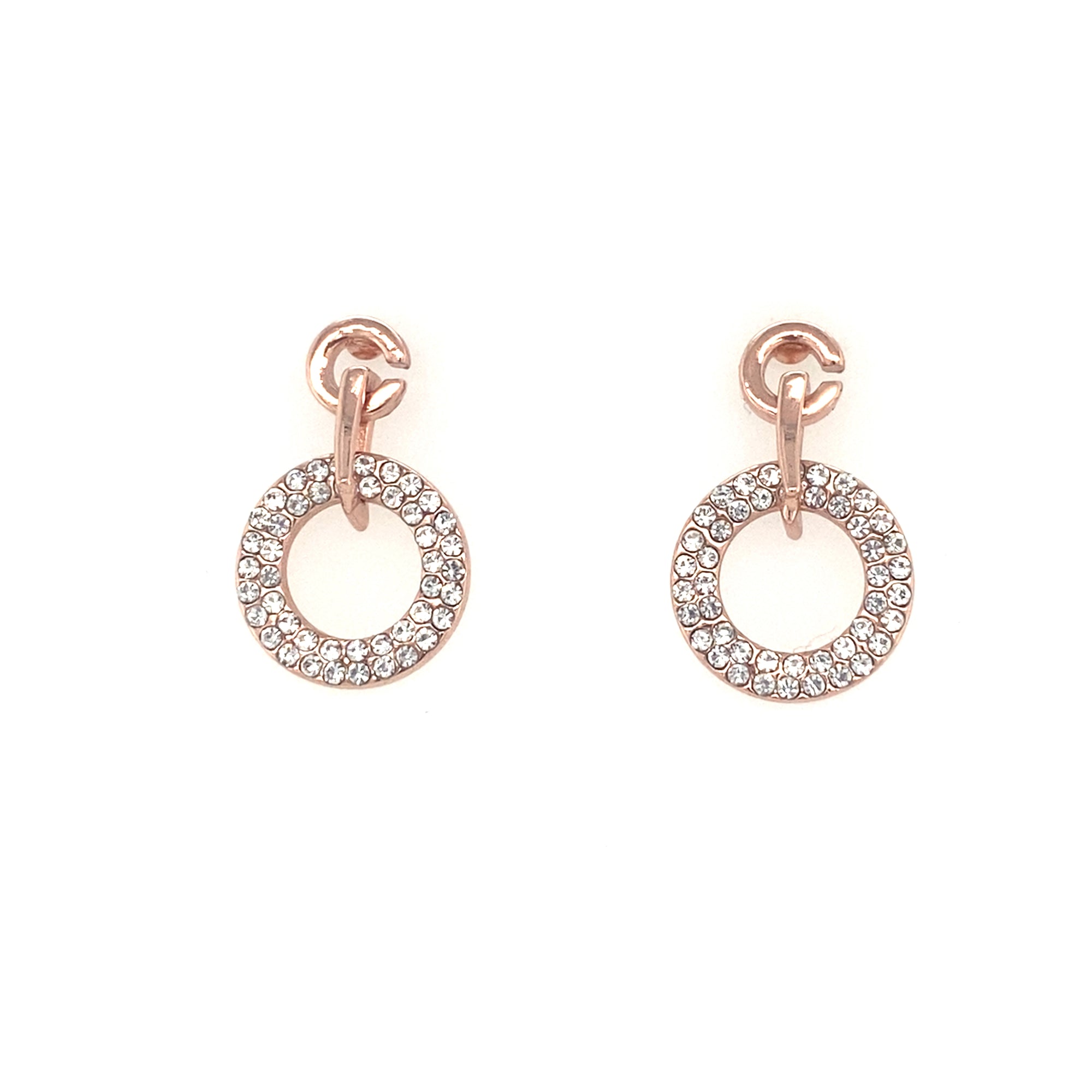 Rose Gold Colour Stone Set Circle Earrings