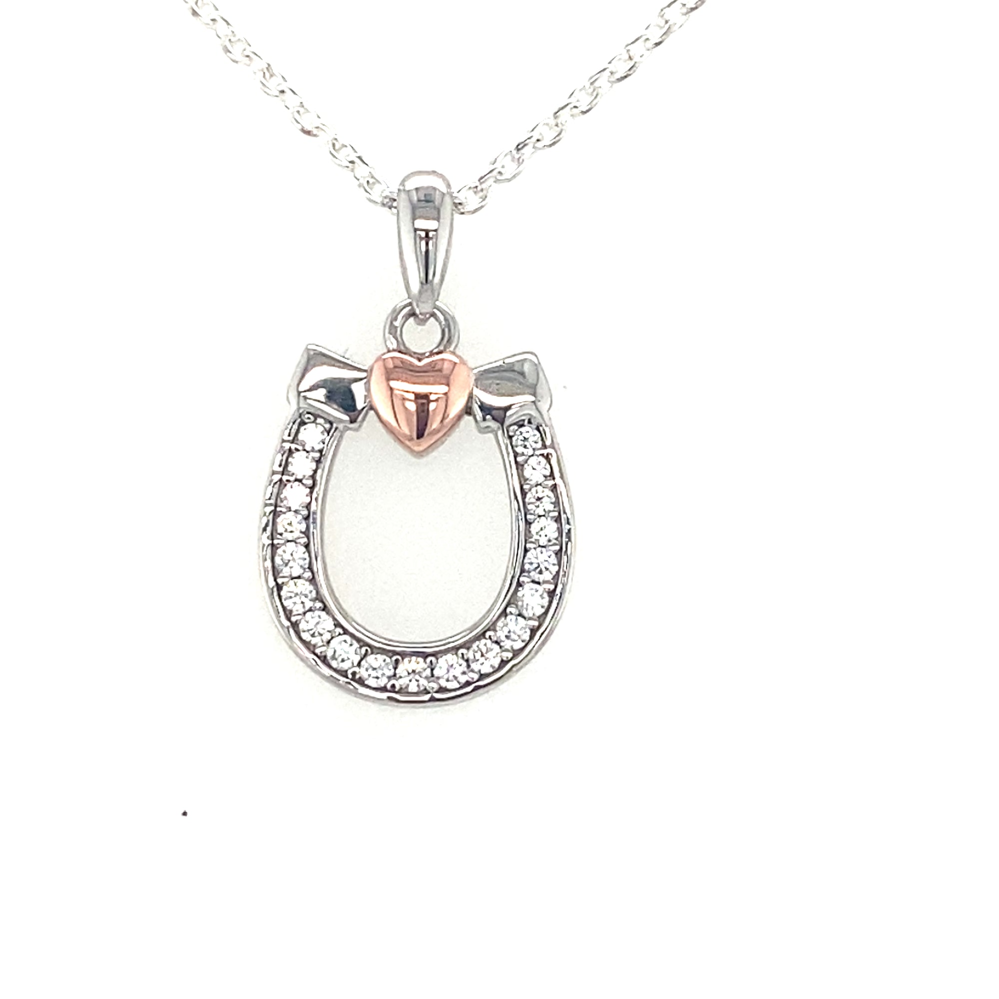 Sterling Silver Horseshoe Pendant with Rose Gold Heart