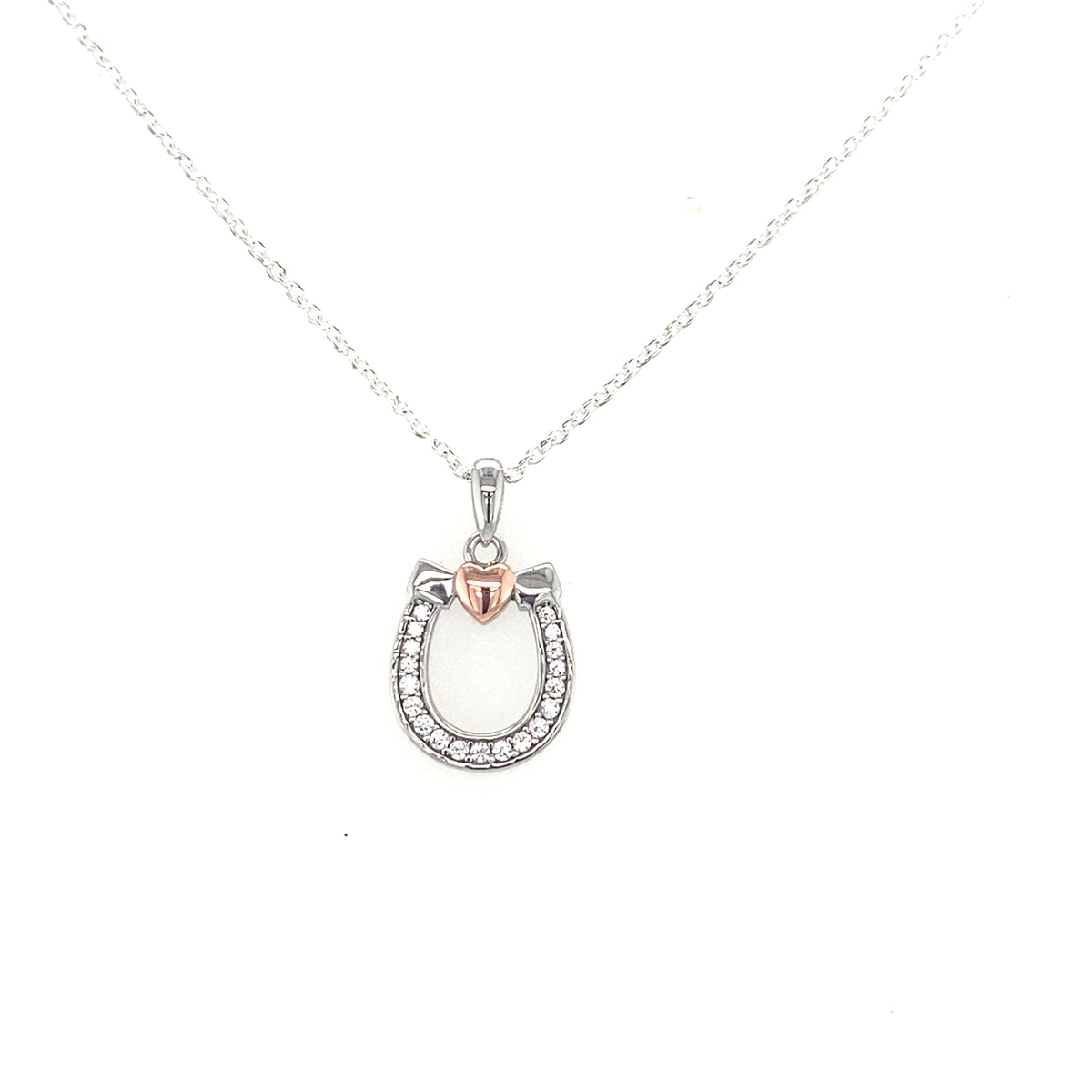 Sterling Silver Horseshoe Pendant with Rose Gold Heart