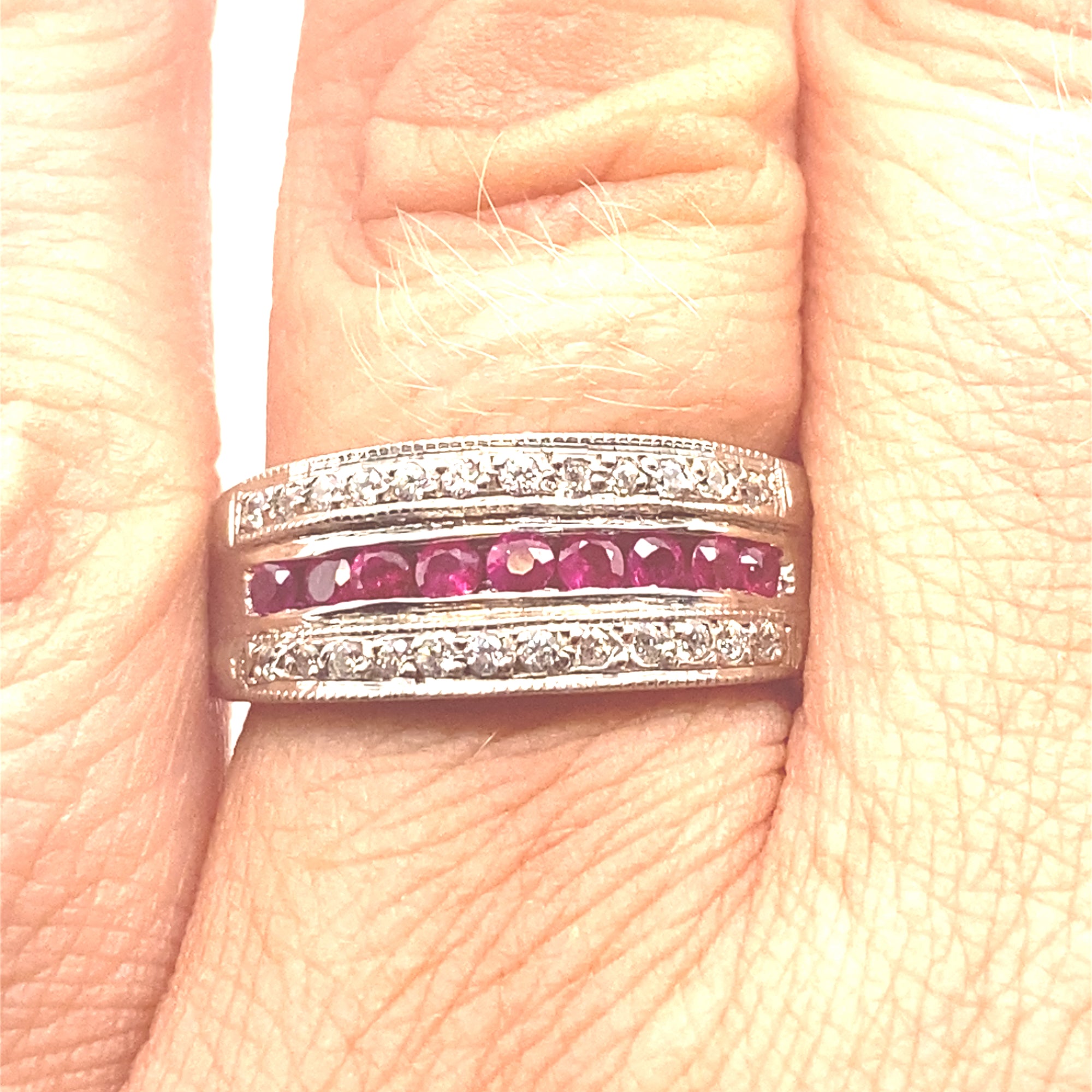 Sterling Silver Ring with Rubies and Clear Stones