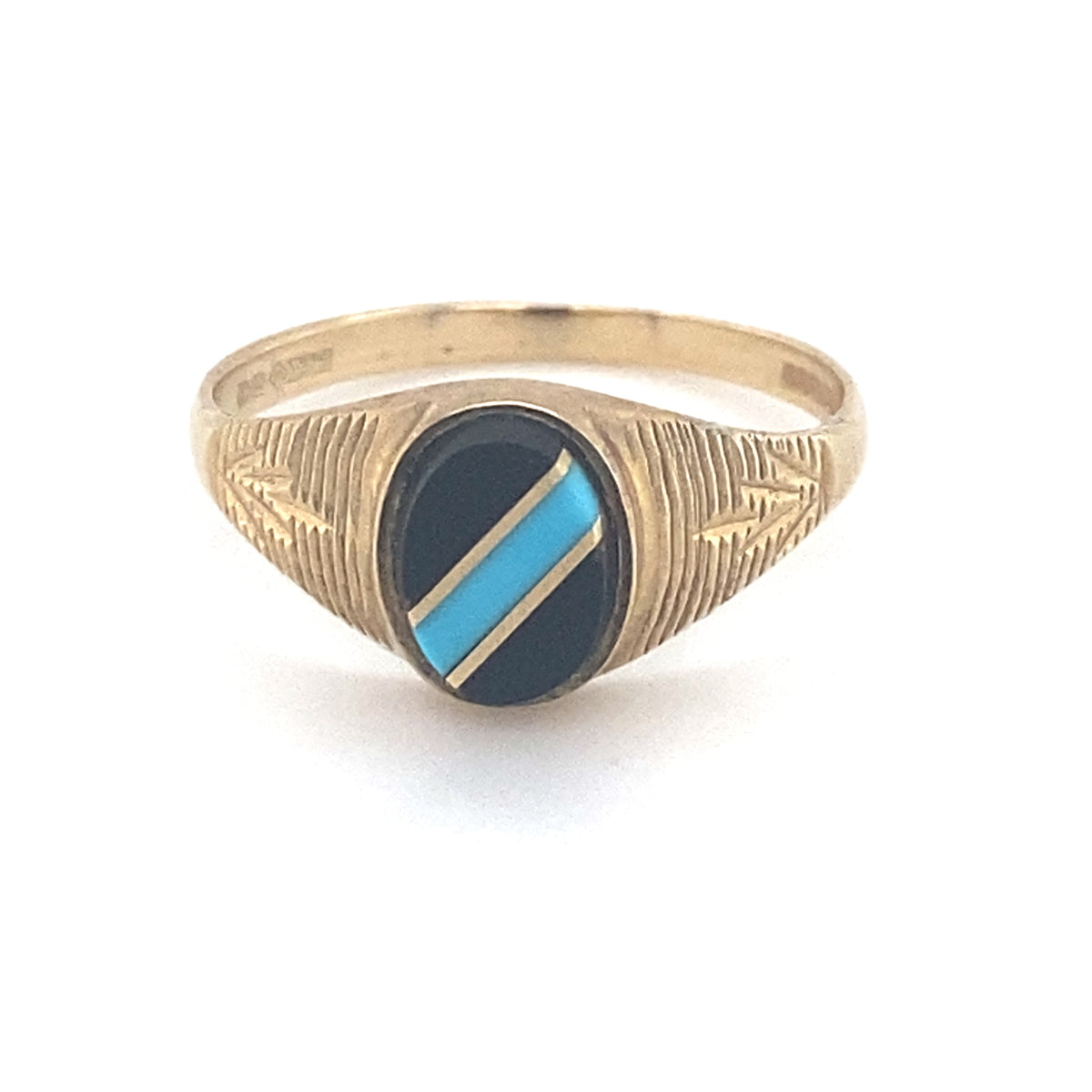 9kt Gold Ring with onyx and Turquoise