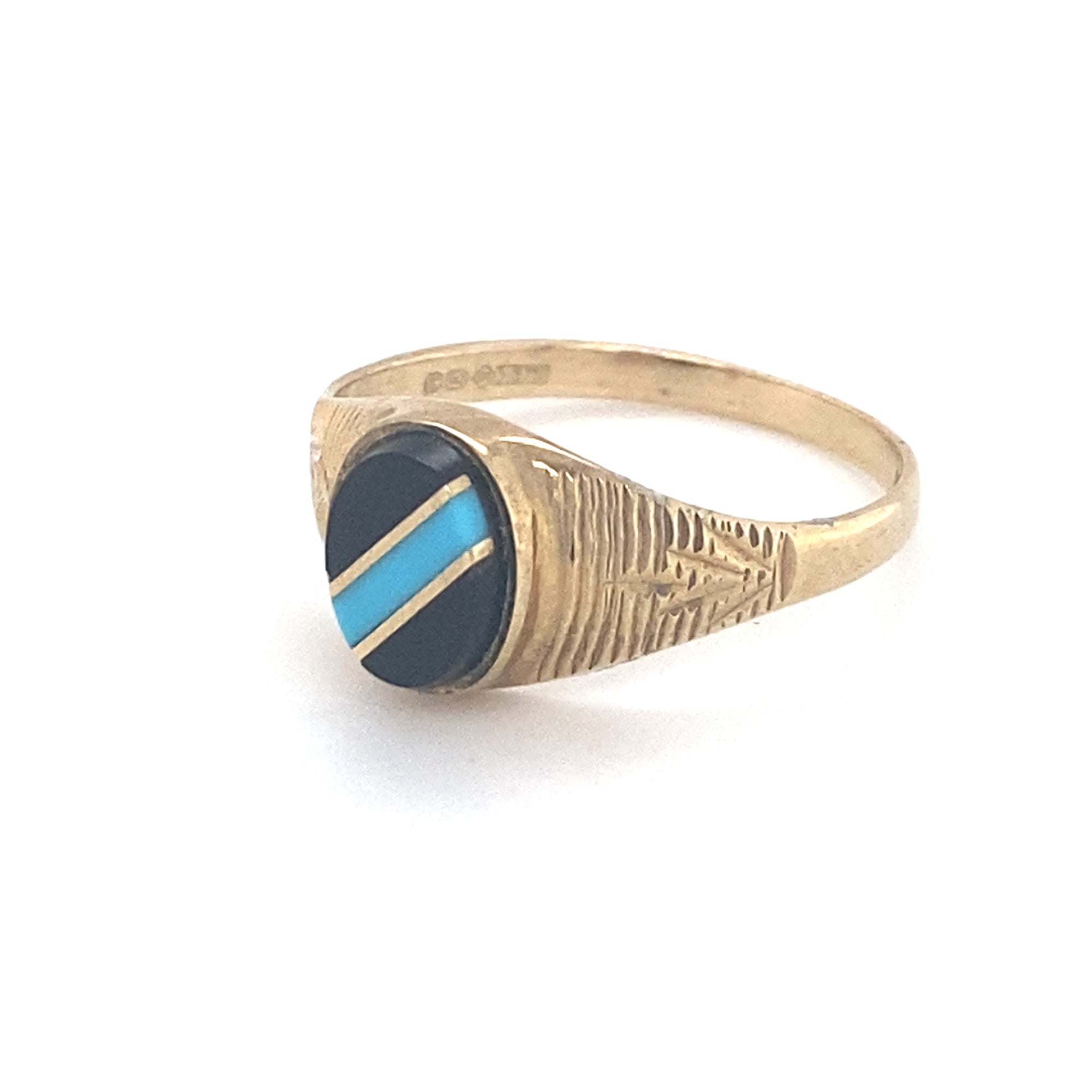 9kt Gold Ring with onyx and Turquoise