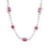 Sterling Silver Square Cluster Ruby Coloured Necklace