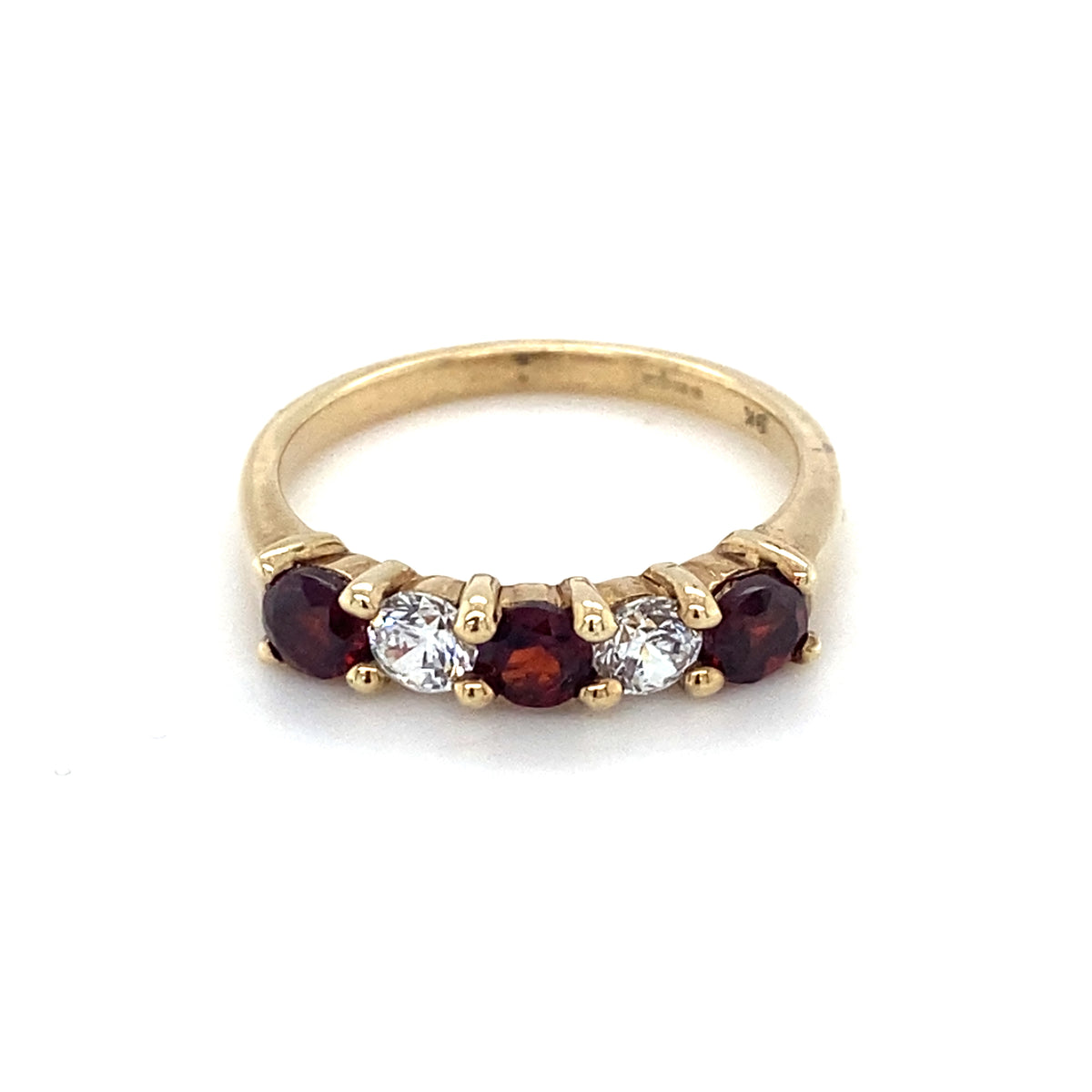 9kt Gold Ring with Garnet &amp; Clear coloured stones