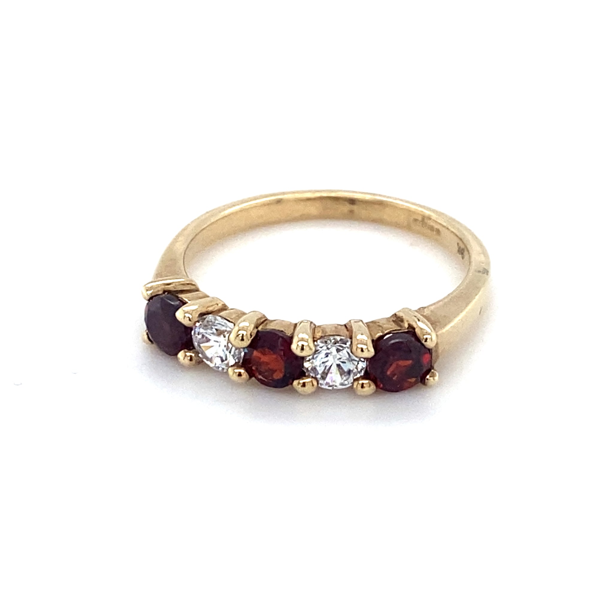 9kt Gold Ring with Garnet &amp; Clear coloured stones