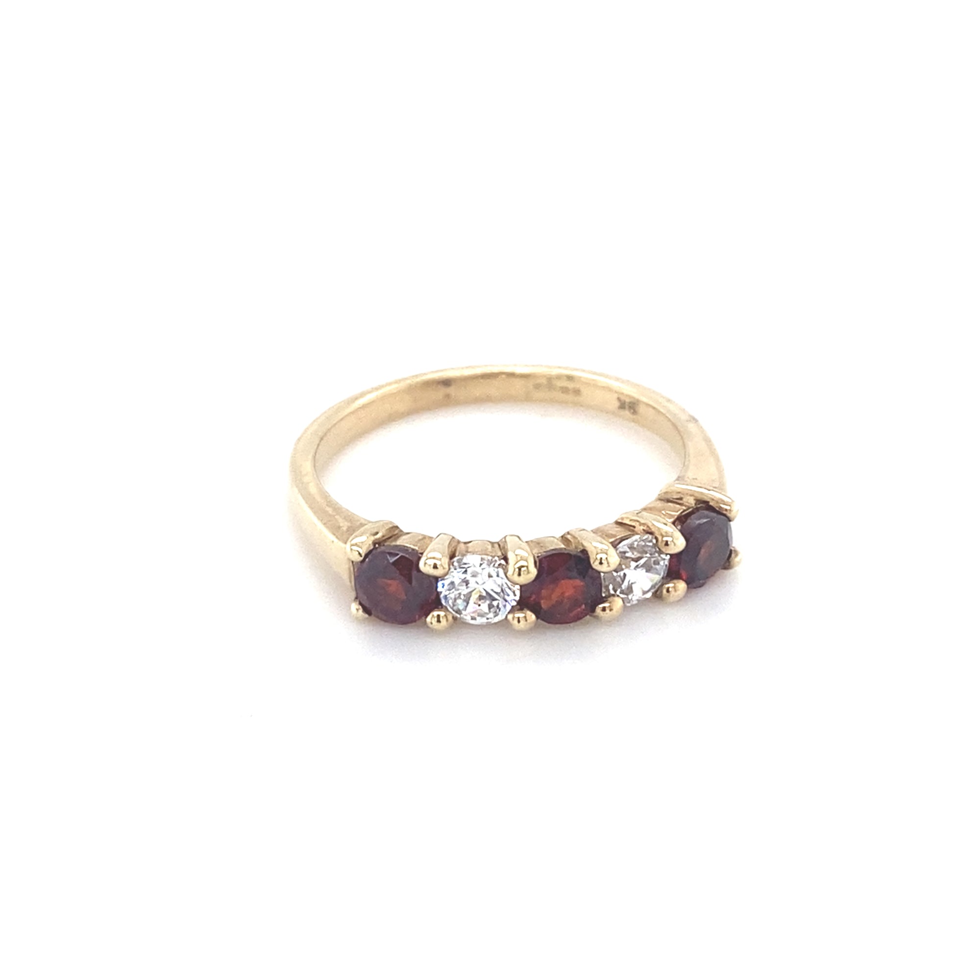 9kt Gold Ring with Garnet &amp; Clear coloured stones