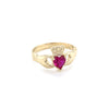 9kt Gold Claddagh Ringwith Ruby Coloured Stone